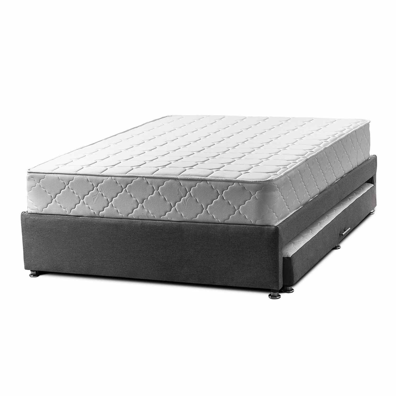 Dreamer Grey Platform Bed Frame & Mattress Combo - 140cm Double Size Rectangular with 2 Pillows | Perfect for Modern Bedrooms, Guest Rooms & Small Spaces
