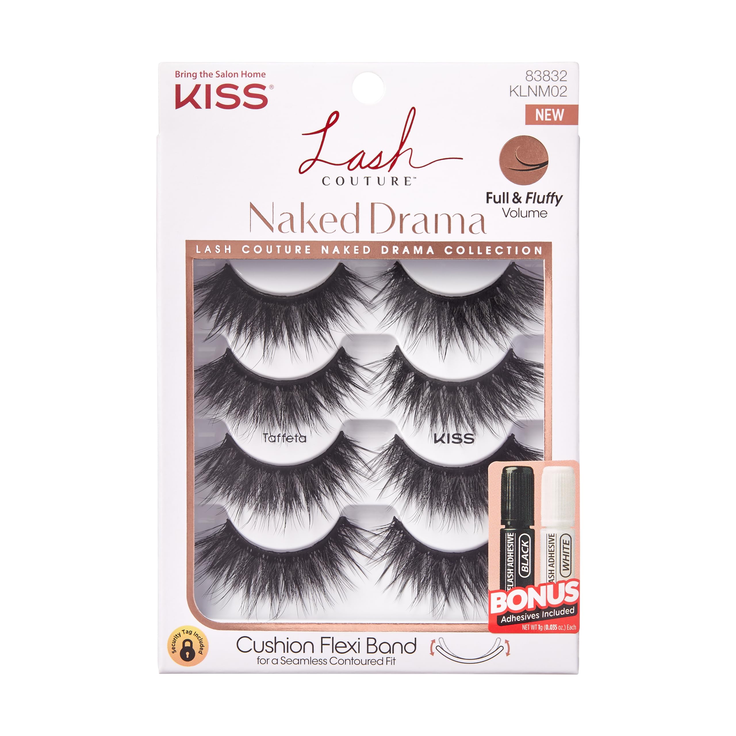 KISS Lash Couture Naked Drama False Eyelashes Multipack - 4 Pairs of Full & Fluffy Volume Lashes with Cushion Flexi Band, Style 'Taffeta' | Perfect for Weddings, Parties & Special Occasions
