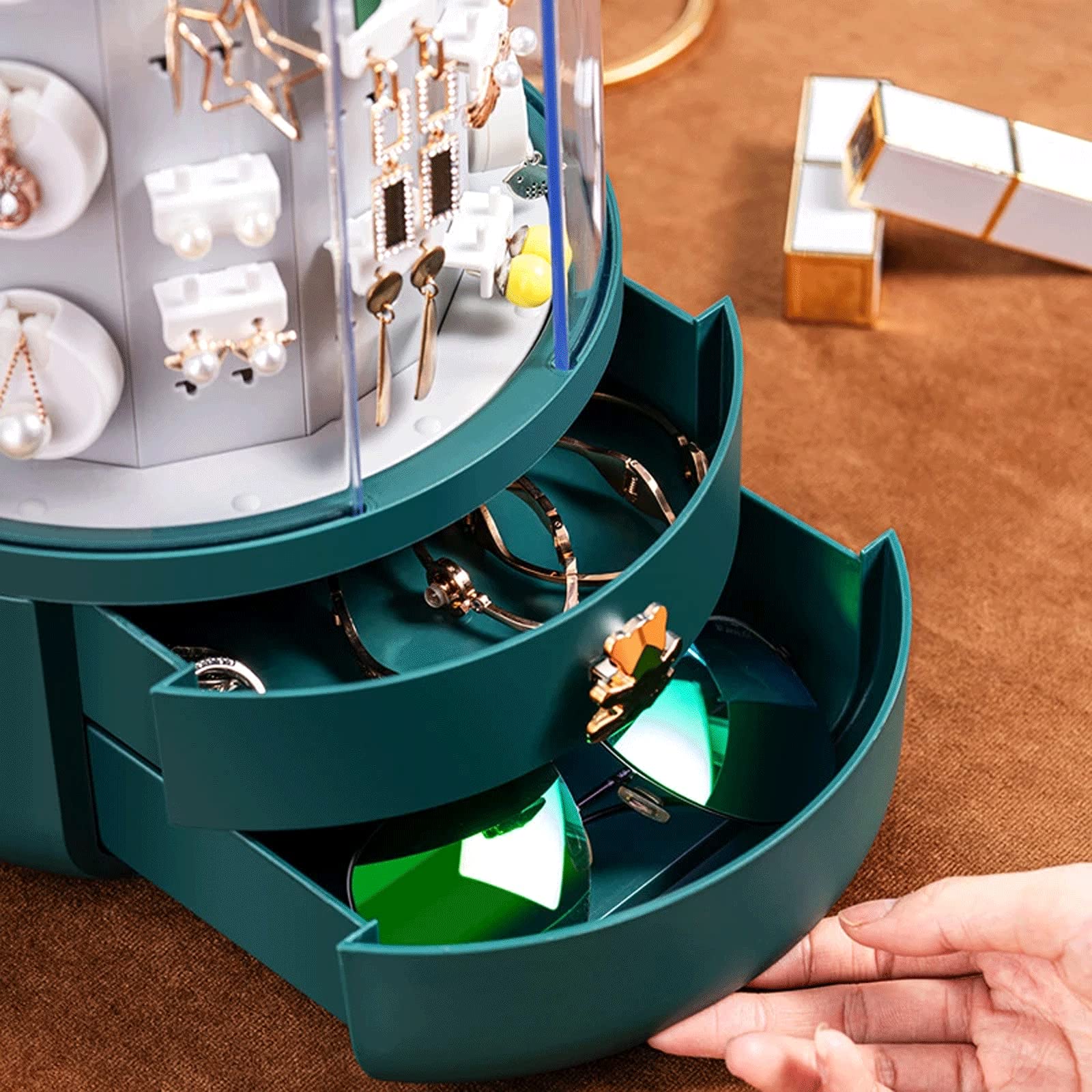 360° Rotating Makeup Organizer Box – Dustproof Cosmetic Storage Case for Travel | Professional Multi-Function Beauty Box for Makeup & Nail Polish Storage | Perfect for Travel, Salon & Home Organization