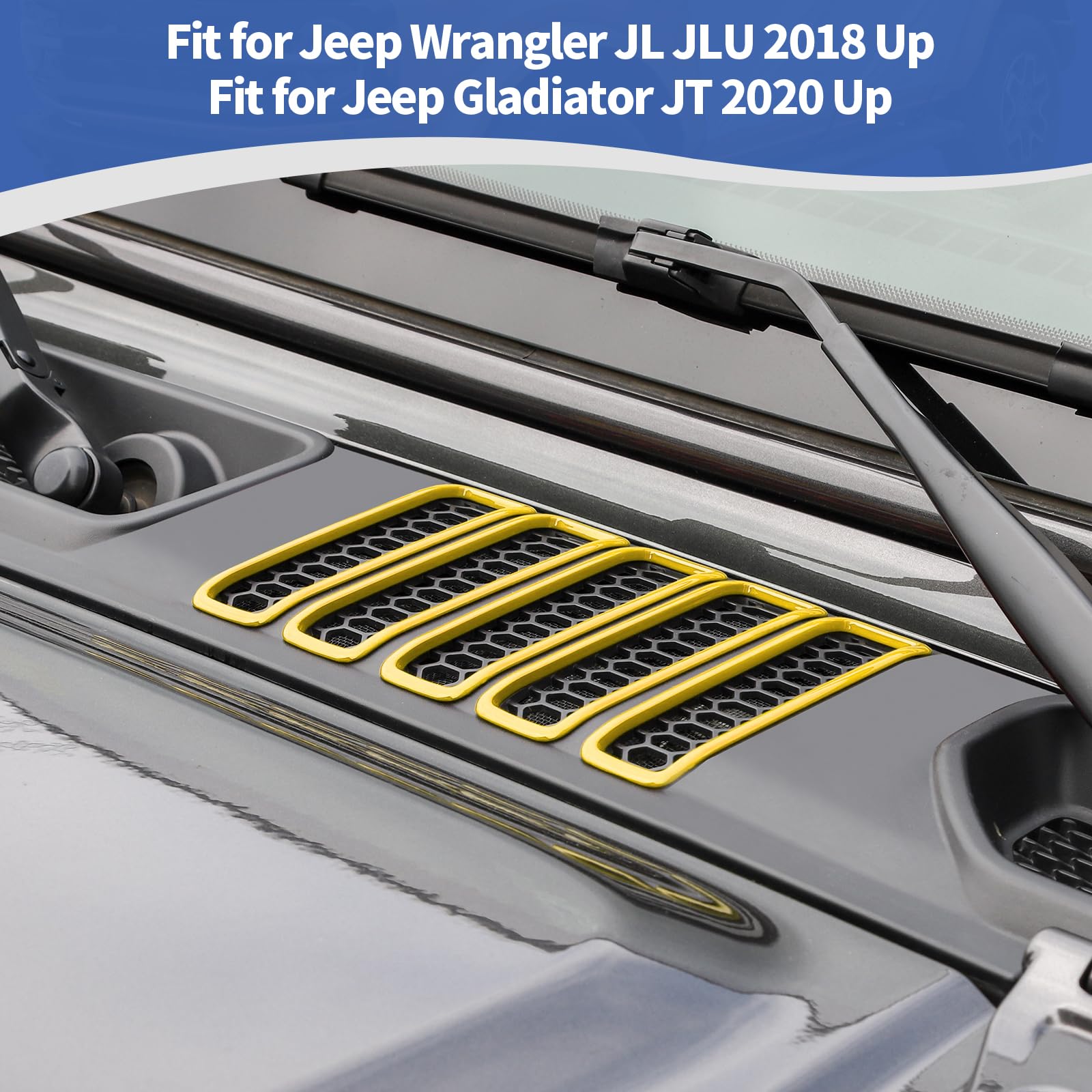 Jeep Wrangler JL JLU & Gladiator JT Hood Vents Cover Trim - Yellow Exterior Accessories (7-Piece Set) | Fits 2018-2024 Models | Off-Road & Street Style Upgrade
