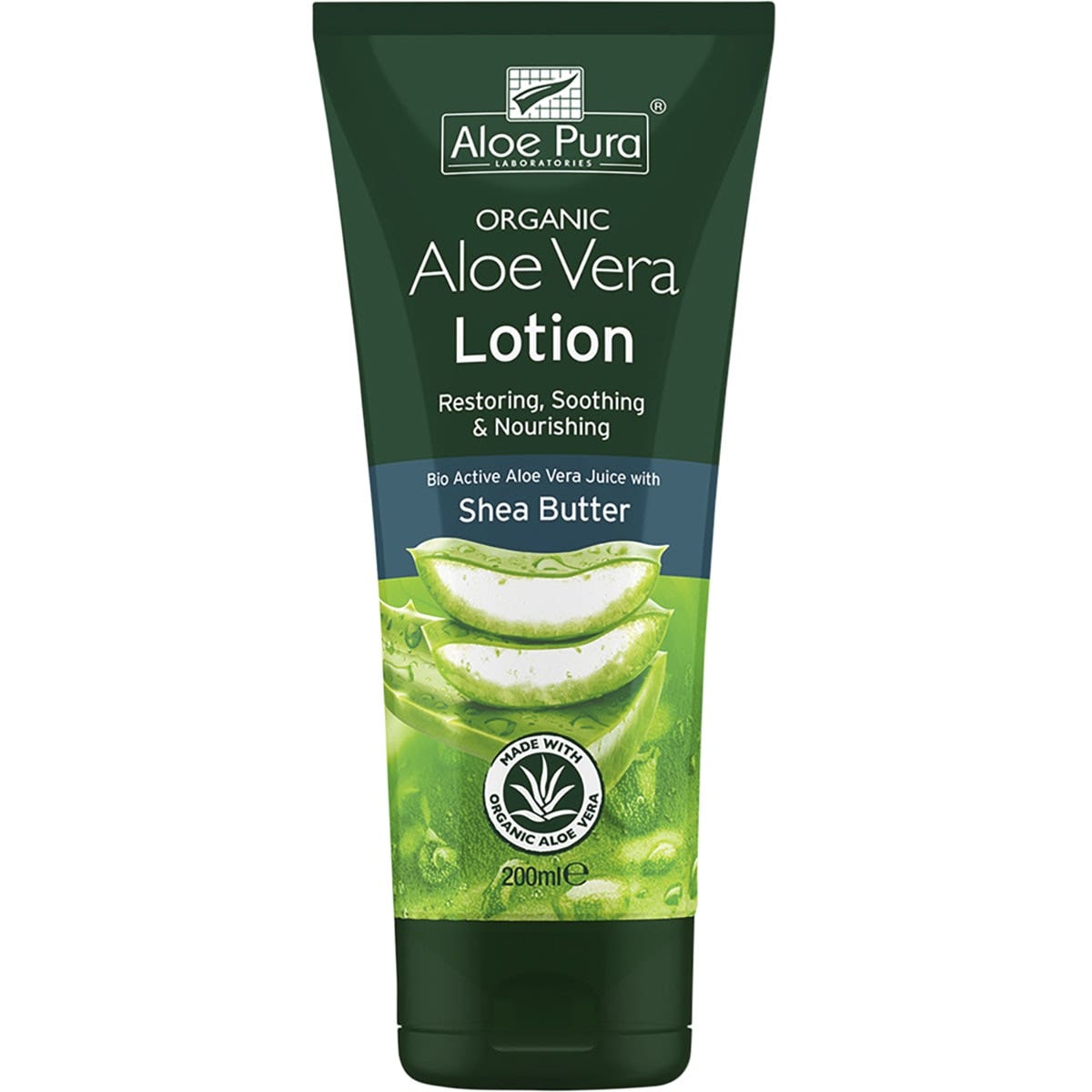 Organic Aloe Vera Lotion with Shea Butter - 200ml Hydrating Moisturizer for Dry Skin | Soothing After Sun Care & Daily Body Lotion