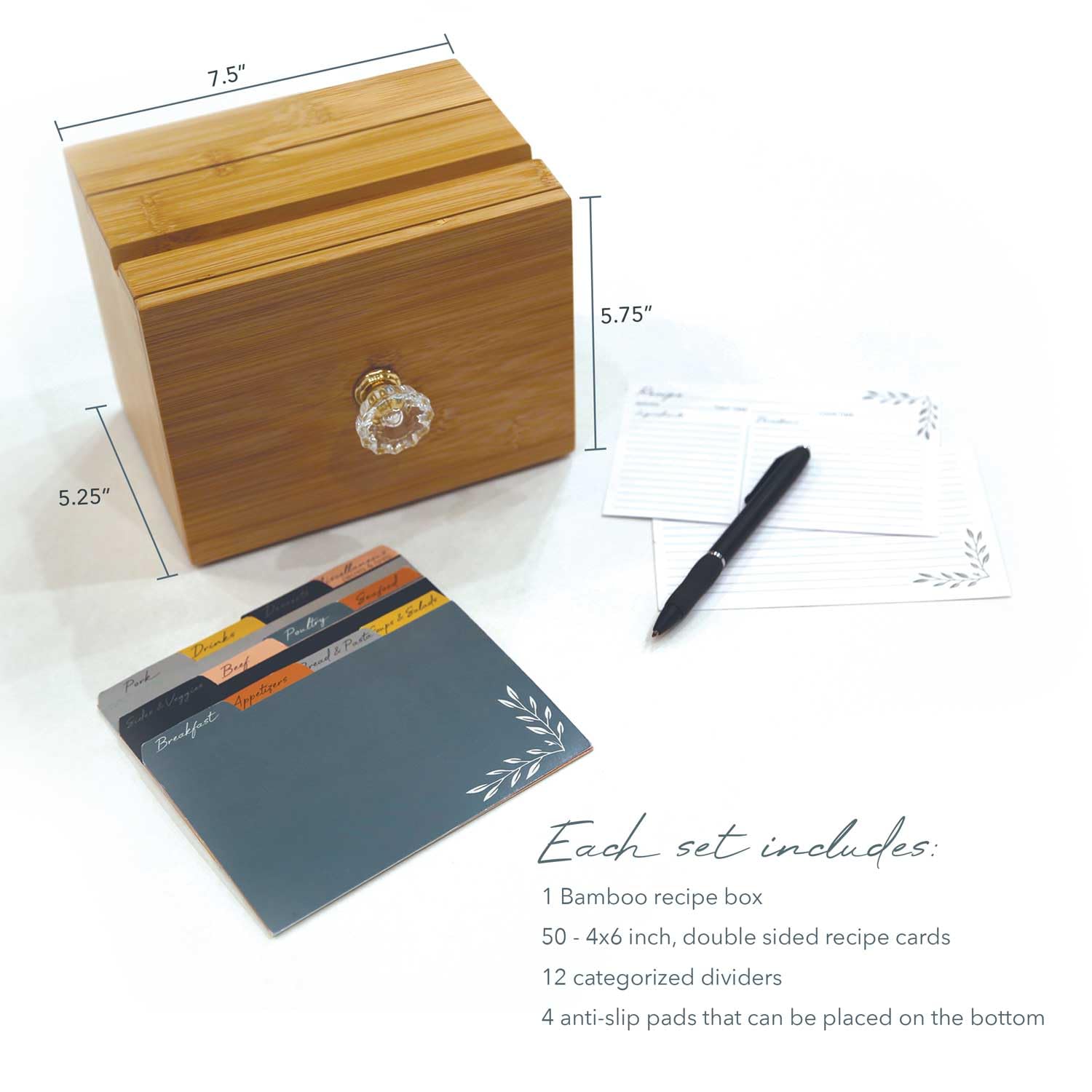 **Bamboo Wooden Recipe Box with 50 Recipe Cards & 12 Dividers | 4x6 Recipe Card Organizer | Kitchen Storage Solution for Meal Planning & Recipe Organization**