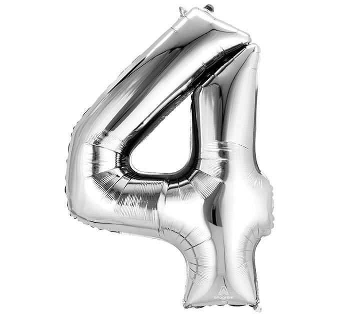 Large Silver Foil Number 4 Balloon for Birthday Parties, Anniversaries & Celebrations - Perfect Decorations