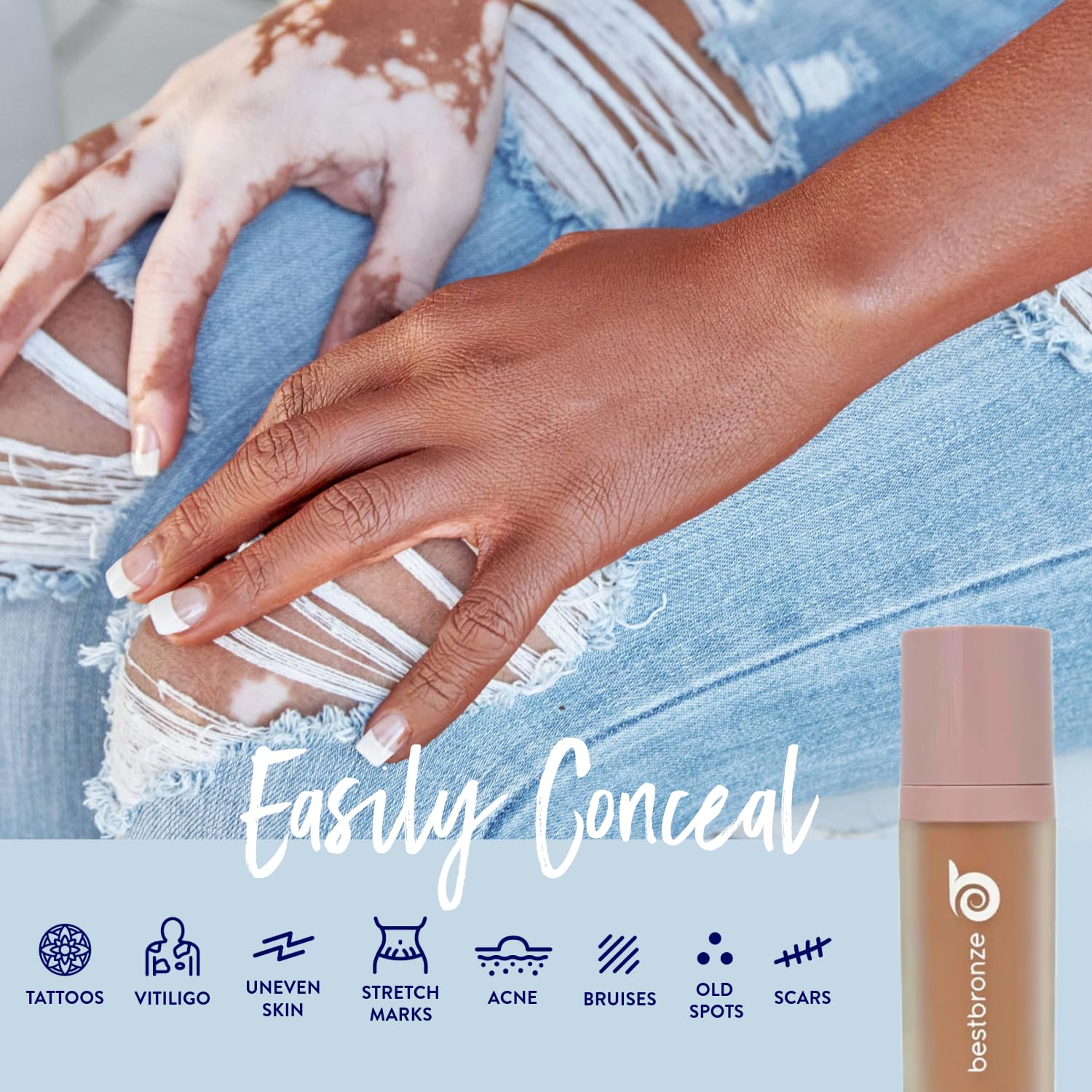 Best Bronze Bombshell Body & Leg Makeup Kit - Waterproof Leg Concealer with Foundation Brush - Full Coverage Body Makeup for Scars, Veins & Imperfections (NC15) - Perfect for Weddings, Photos & Special Occasions