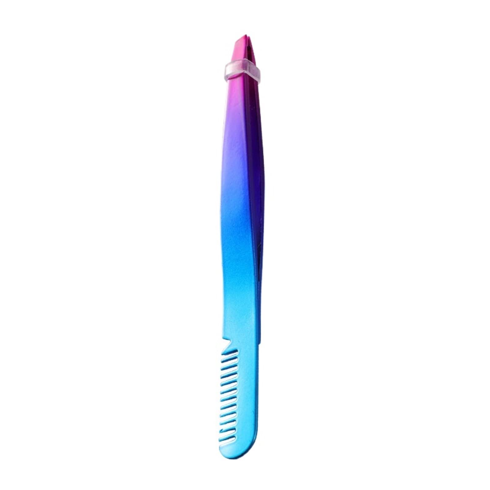 Premium Stainless Steel Lash & Eyebrow Tweezers with Comb - Slant Tip & Flat Clip for False Eyelash Application & Eyebrow Grooming - Perfect for Salon Professionals & Home Makeup Kits (4 Colors Available)