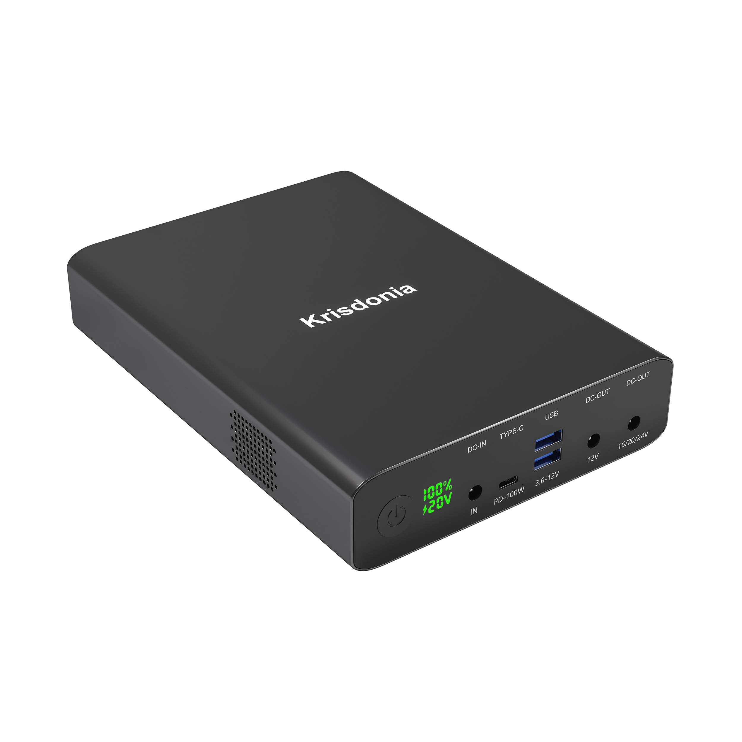 Krisdonia 100W USB-C PD Power Bank - 64000mAh Portable Charger with PD 3.0, QC 3.0 & DC Output for Laptop, Phone, Tablet | Fast Charging Battery Pack for Travel, Camping, Emergency Power Backup