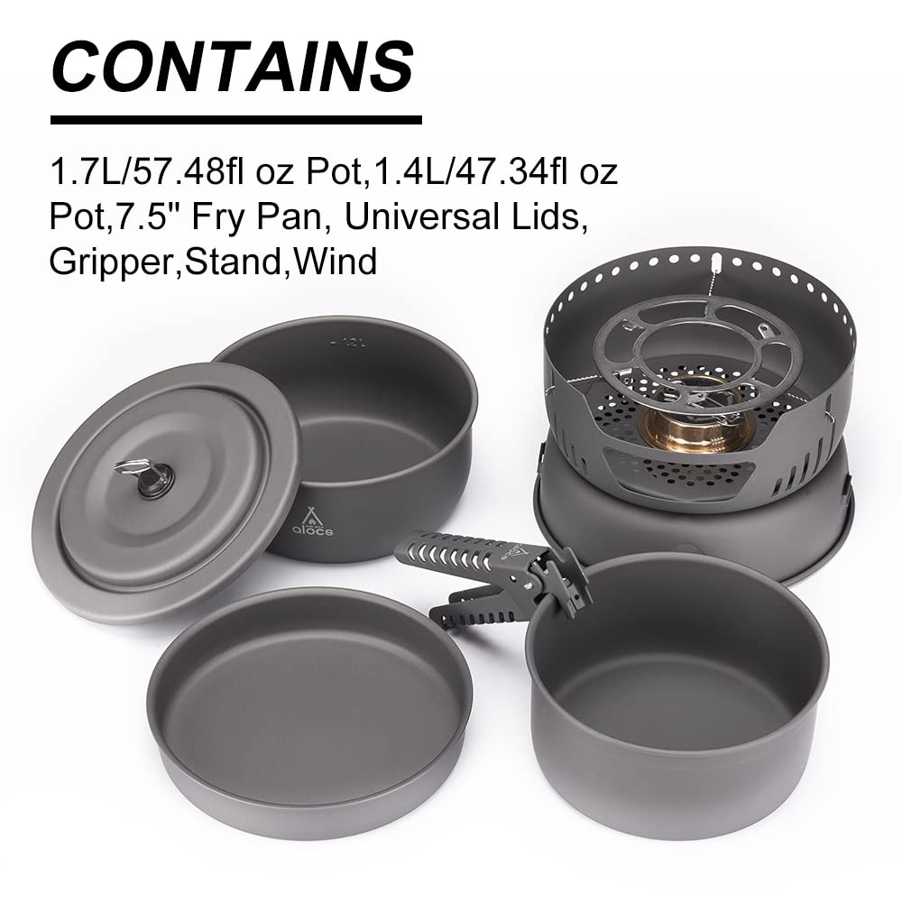 ALOCS 11-Piece Lightweight Camping Cookware Set with Alcohol & Gas Stove Burner - Portable Outdoor Cooking Kit for Camping, Hiking, Backpacking & Picnics | Durable Stainless Steel Pots & Pans for RV, Survival & Emergency Preparedness