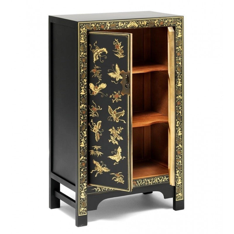 Golden Dragon Oriental Decorated Solid Wood Black Medium Cabinet 70x40x120cm - Vintage Asian Home Decor for Living Room, Bedroom & Entryway Storage