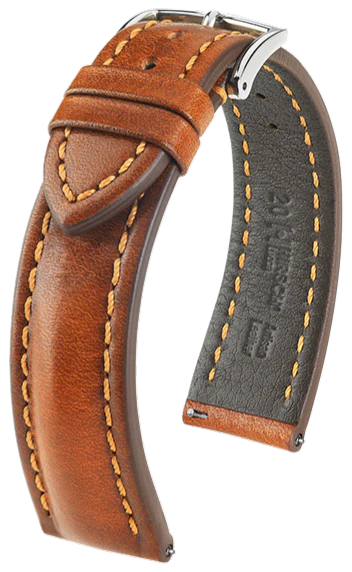 Hirsch Lucca Golden Brown 22mm Genuine Leather Watch Strap - Premium Replacement Band for Smartwatches & Classic Timepieces | Perfect for Business, Casual & Formal Occasions