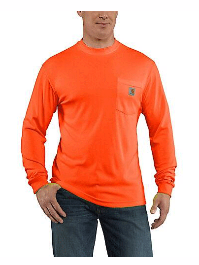 Carhartt 100494 824 Men's Long Sleeve T-Shirt - Brite Orange, Workwear & Outdoor Performance Shirt for Construction, Hiking & Casual Wear