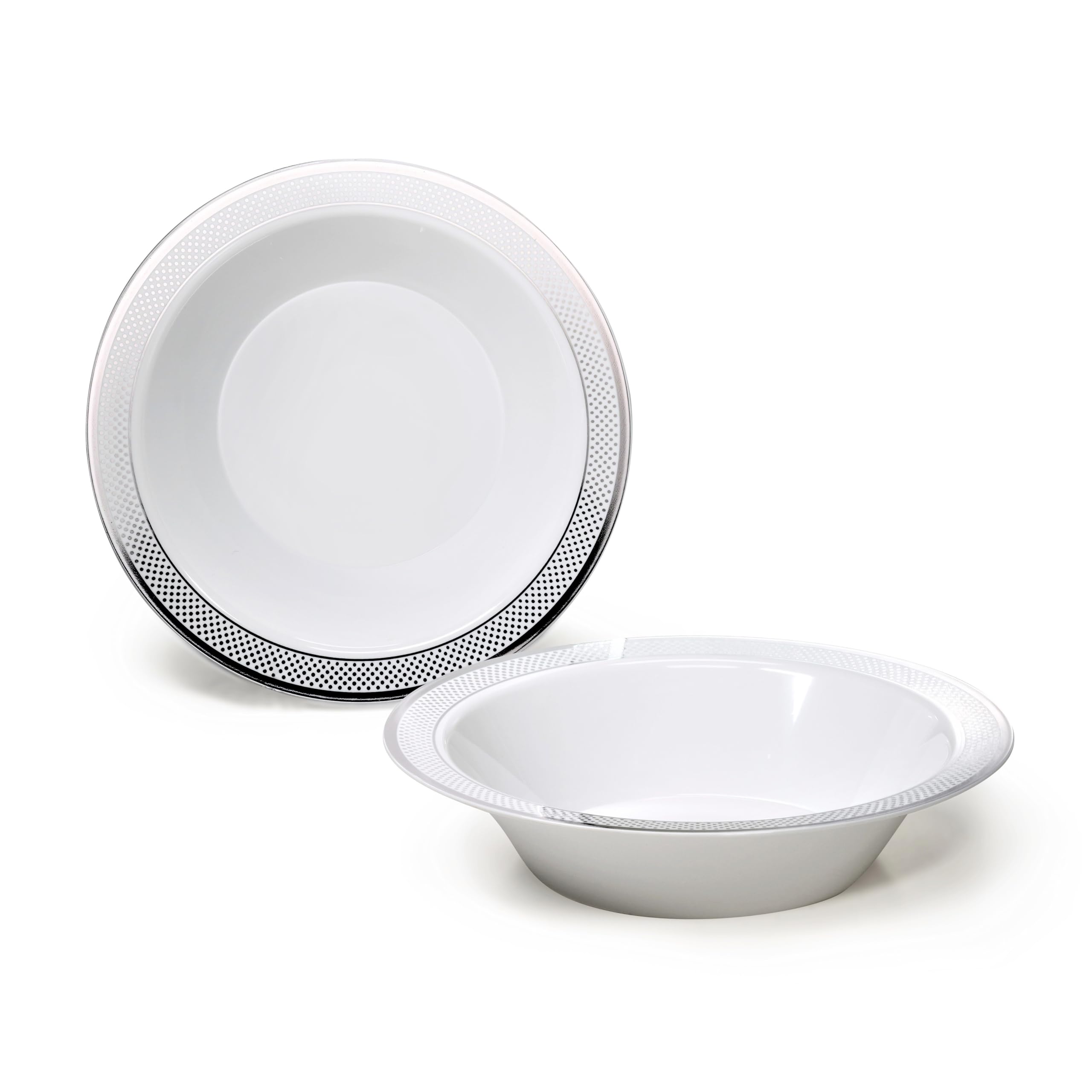 240 Pack Heavyweight Disposable Plastic Bowls - 14oz Wedding & Party Bowls in White & Silver (Sundance Collection) - Perfect for Soup, Salads, Ice Cream & Catering Events