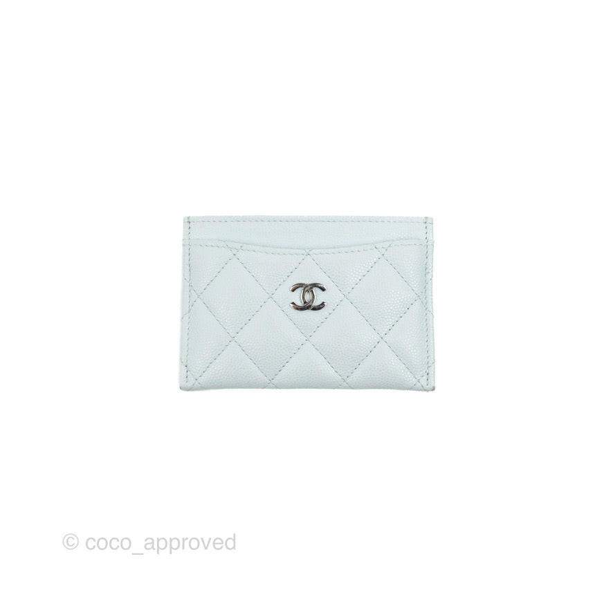 Chanel Classic Caviar Leather Card Holder Wallet - Blue with Gold Hardware | Luxury Slim Credit Card Case for Women | Perfect for Everyday Use & Travel