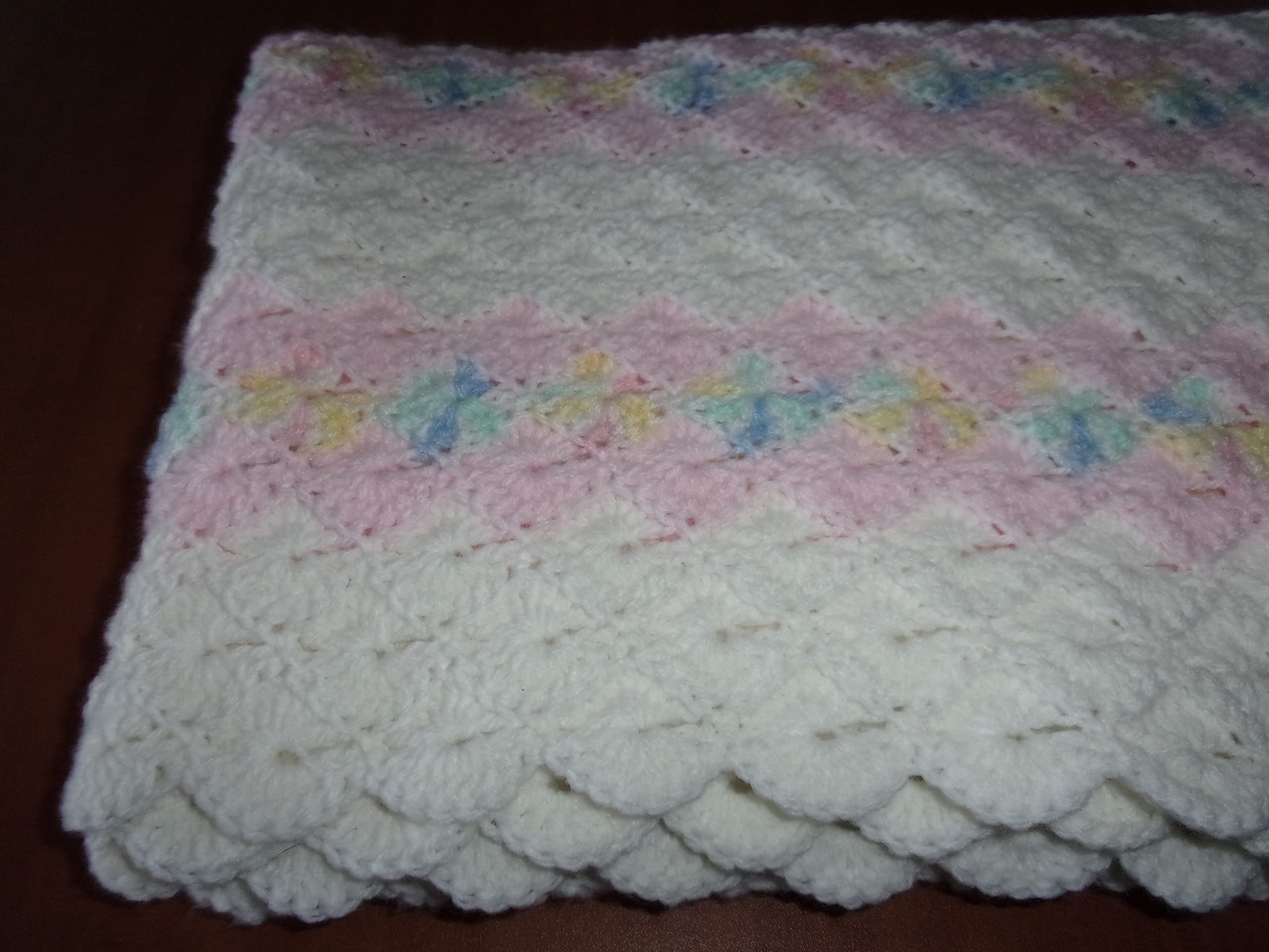 Handmade Crocheted Baby Blanket - Soft Pink & White Afghan Throw - Double Shell Stitch Design - Perfect for Nursery, Gift, or Photo Props