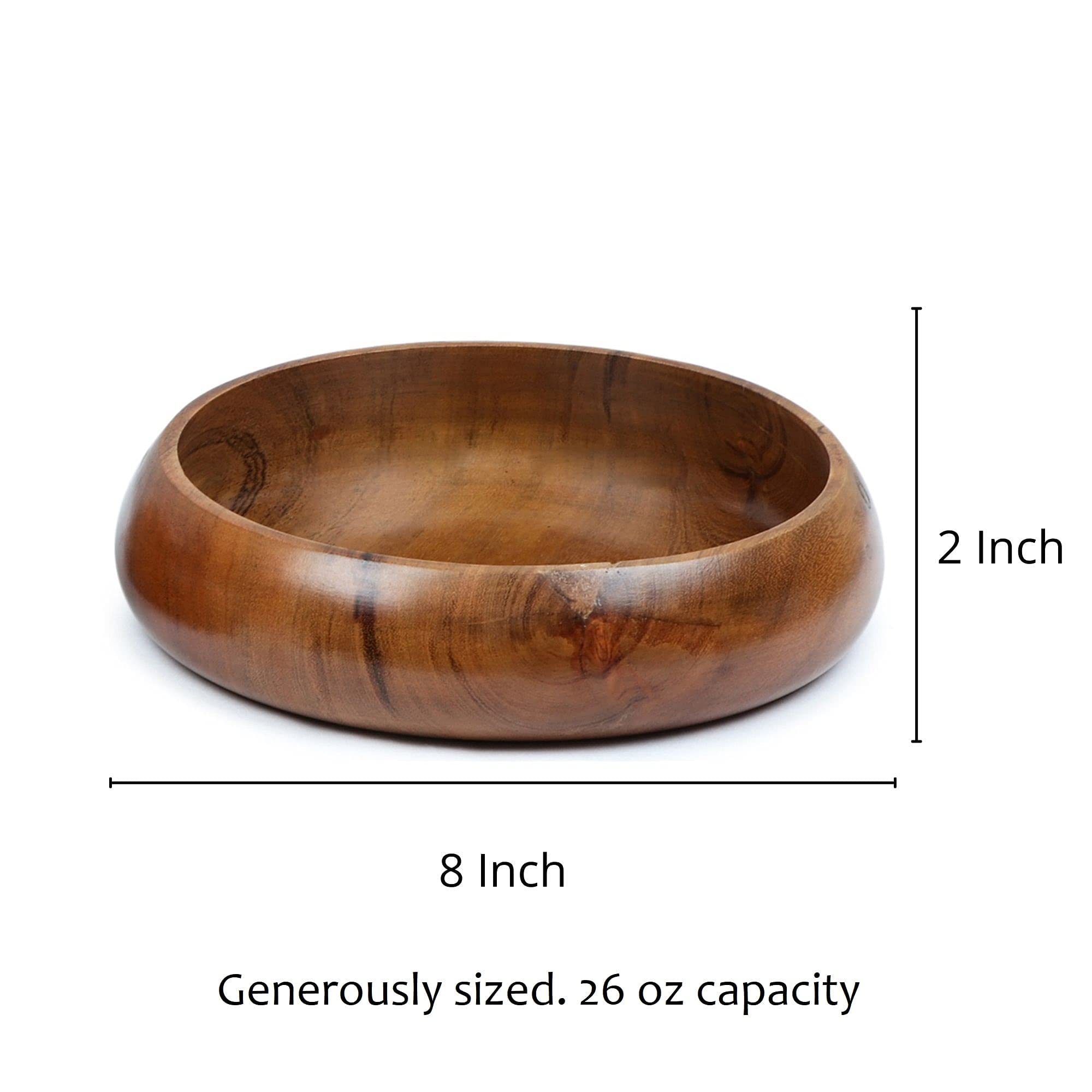 Premium Acacia Wood Bowls Set of 3 - 8x2 Inches (25 oz) for Salad, Pasta, Rice & More | Eco-Friendly Kitchenware for Healthy Meals, Snacks & Smoothie Bowls | Perfect for Dining, Entertaining & Meal Prep
