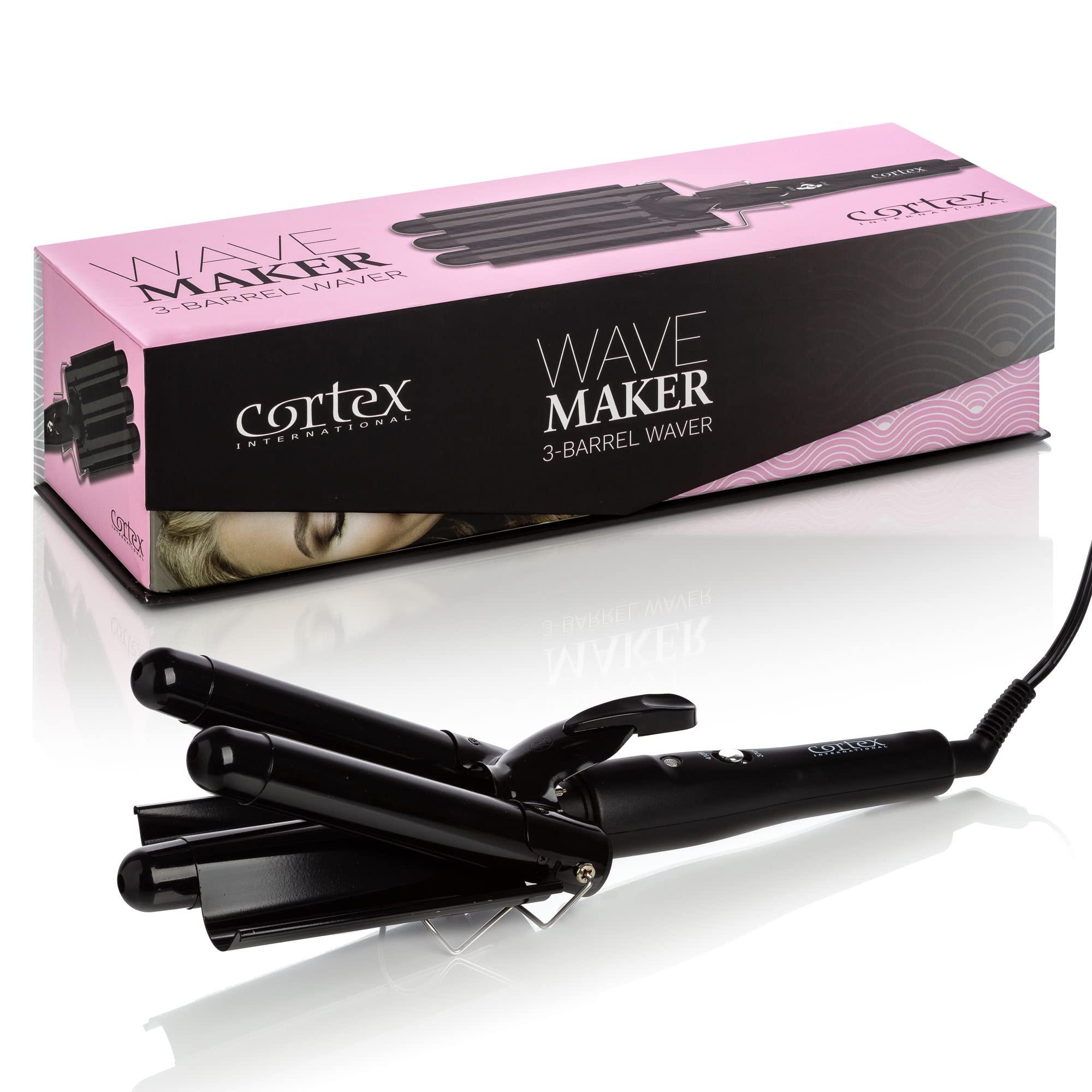 Cotex International 3-Barrel Ceramic Tourmaline Hair Waver - Adjustable Temperature, Fast Heating, Portable Hair Curler for Beach Waves & Salon Styles (Black) | Perfect for Home Use, Travel & Professional Styling