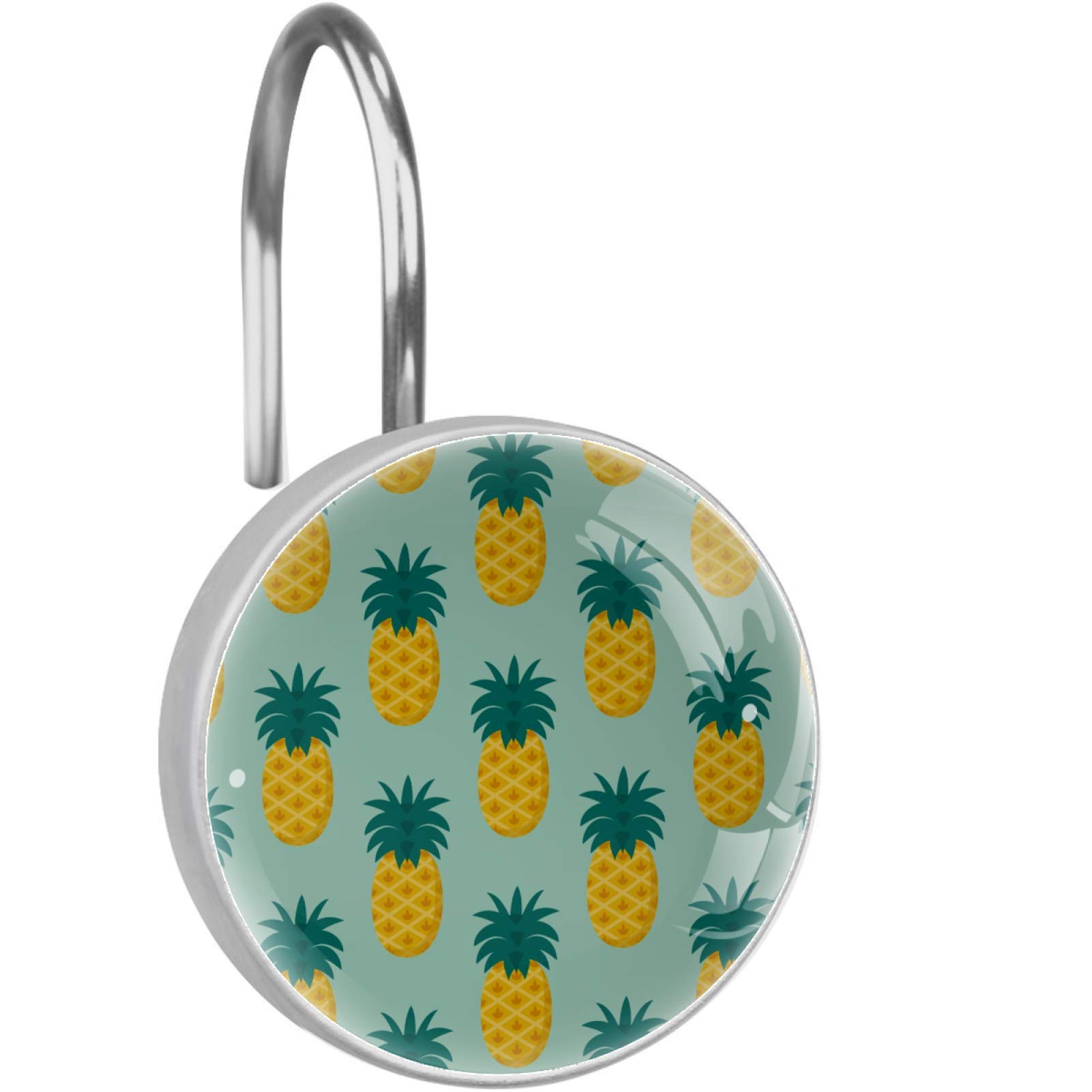 12 Pack Double Shower Curtain Hooks - Seamless Pineapple Fruit Design Rings for Bathroom Rods | Durable Rustproof Shower Accessories for Home, Hotel & Spa Decor