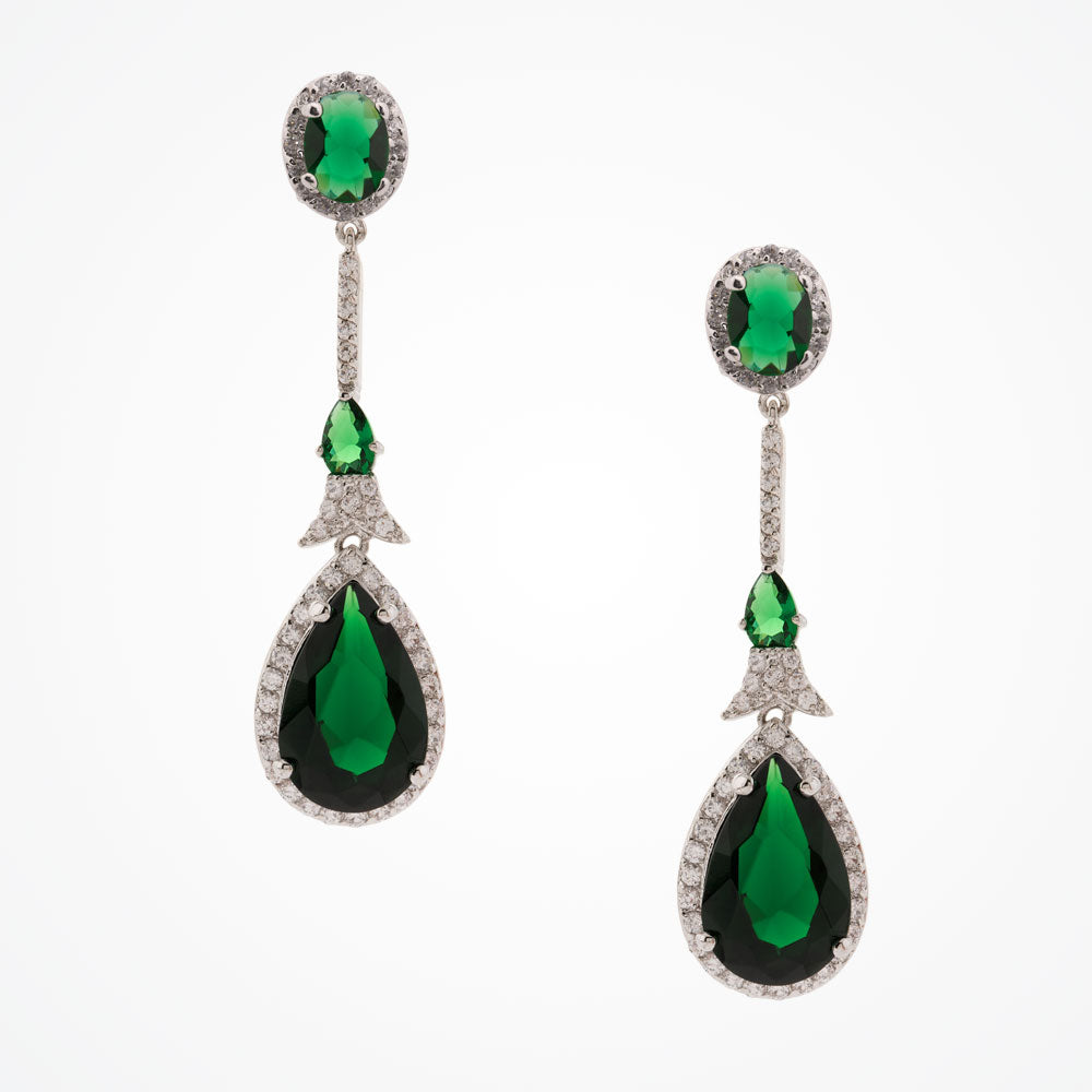Alexandra Bridal Statement Teardrop Earrings - Green Crystal Dangle Earrings for Wedding, Prom & Special Occasions | Elegant Jewelry Gift for Women