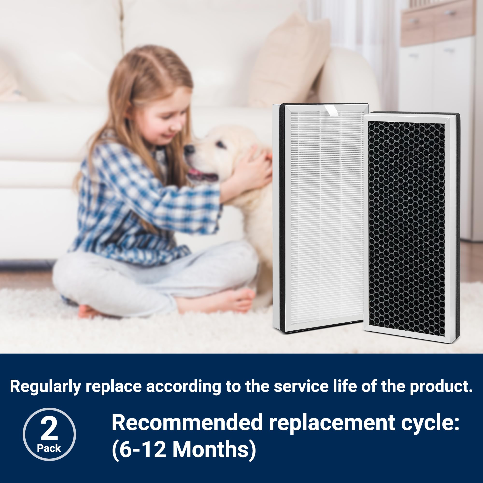 TOMORAL 40 Series Air Purifier Replacement Filters - 3-in-1 H13 HEPA, Activated Carbon & Pre-Filter (2 Pack) for Cleaner Air at Home, Office & Bedroom