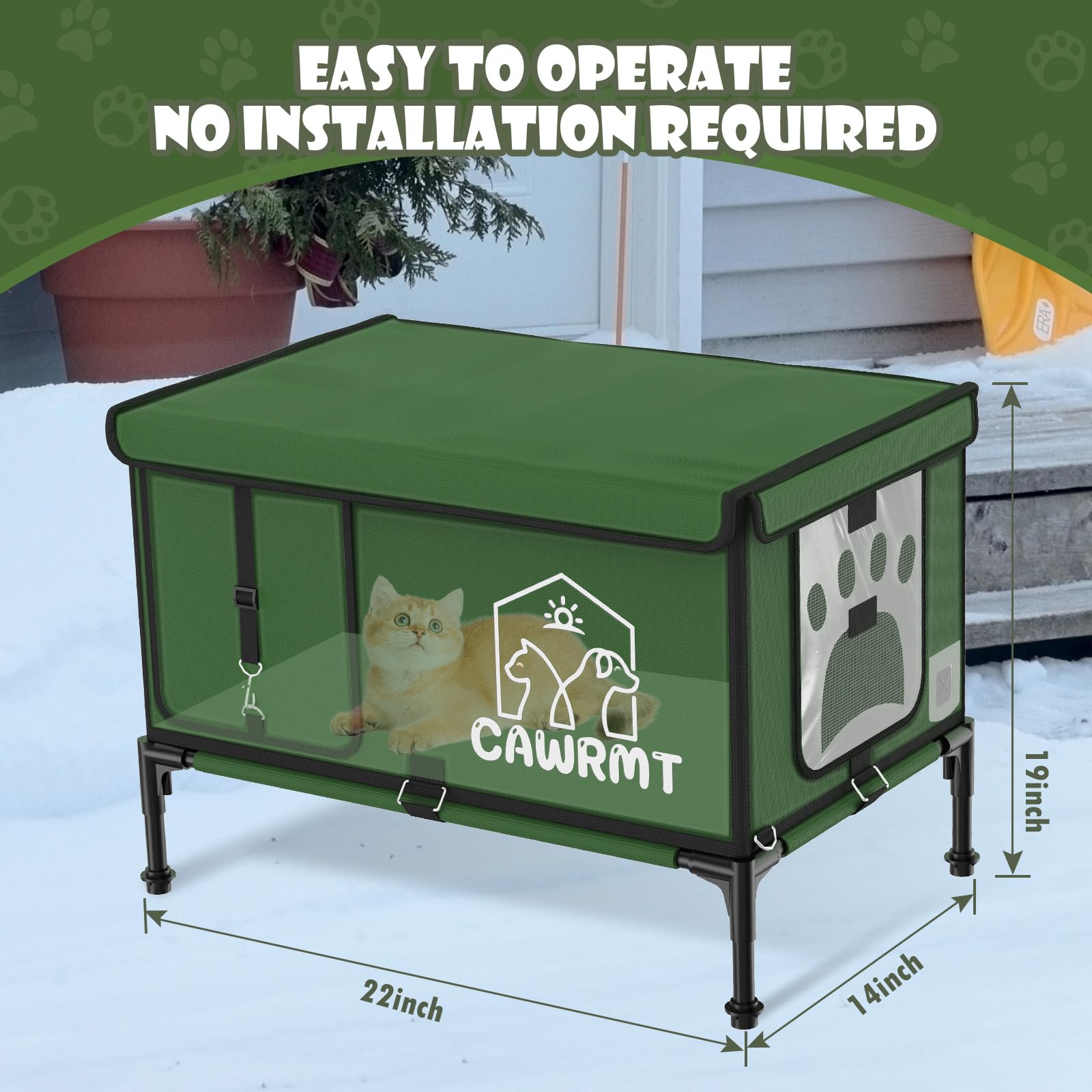 Heated Outdoor Cat House - Waterproof & Insulated Winter Shelter for Feral & Stray Cats | Weatherproof Design for Barn & Backyard Use | Green Medium Size