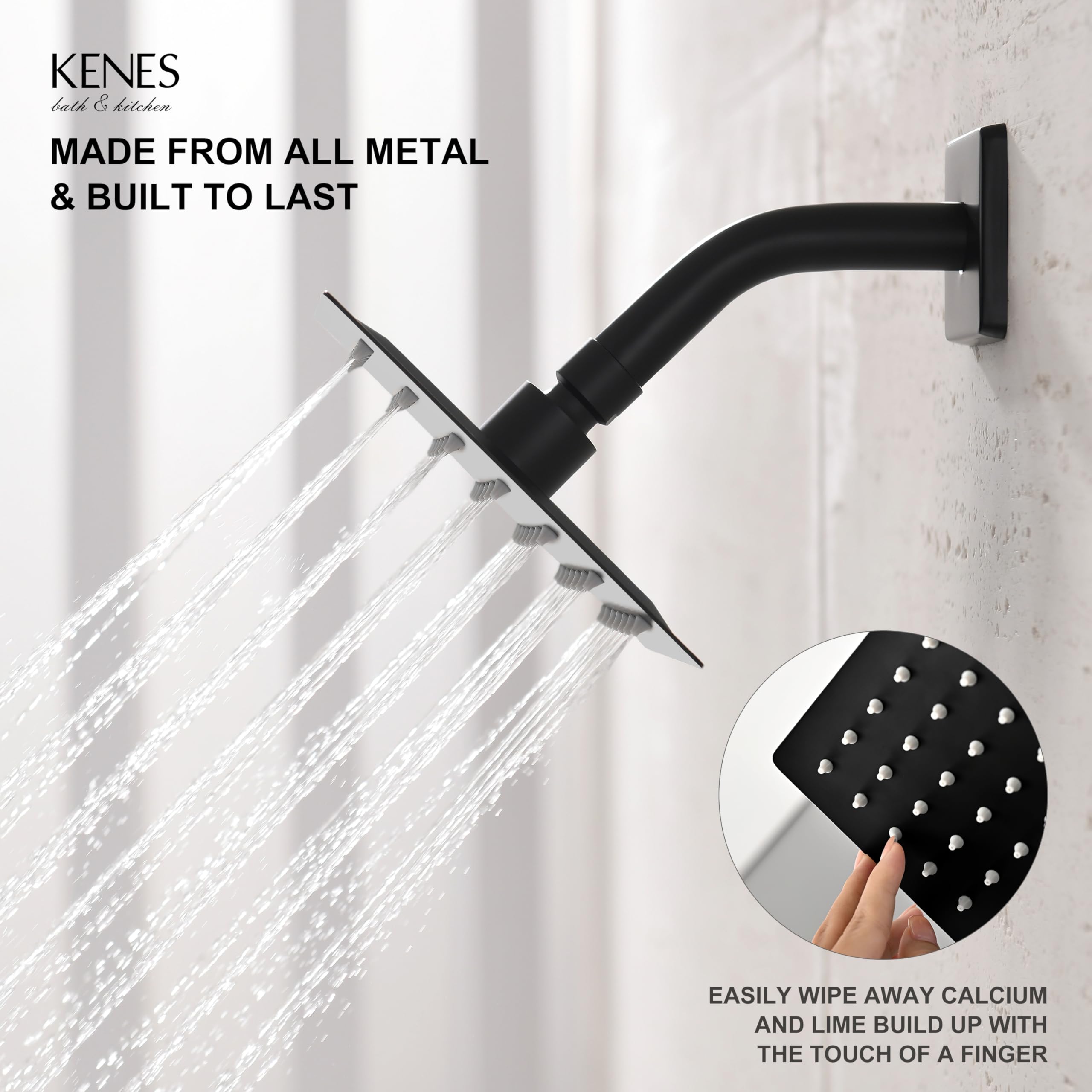 Kenes Modern Matte Black Shower Faucet Set - Single-Spray Square Stainless Steel Rain Shower Head with Tub & Shower Trim Kit (Valve Included) KE-6025A-2 - Perfect for Bathroom Renovation & Luxury Spa Experience