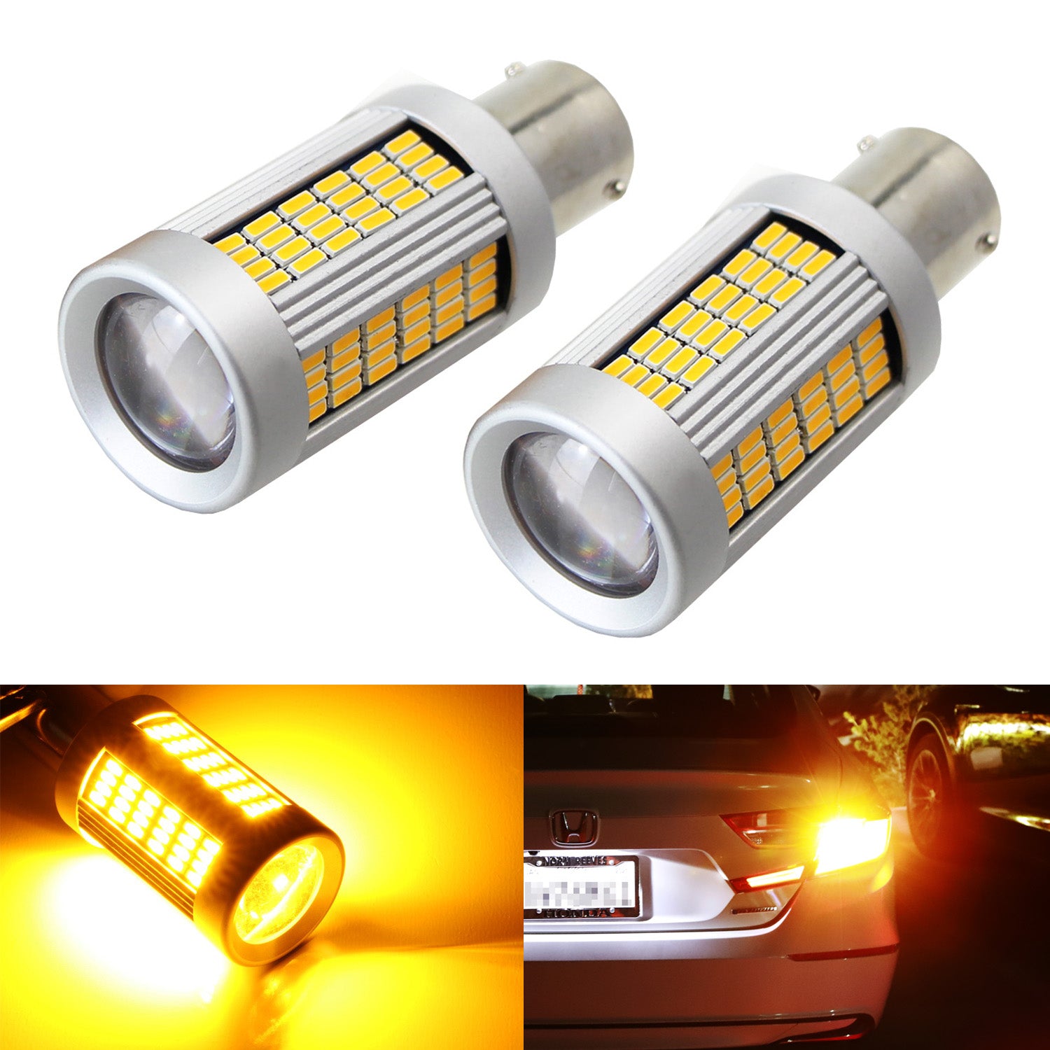 2-Pack 25W Amber LED CAN Bus Turn Signal Bulbs for 2018-2022 Honda Accord Sedan - Error-Free Installation, Enhanced Visibility for Safer Driving