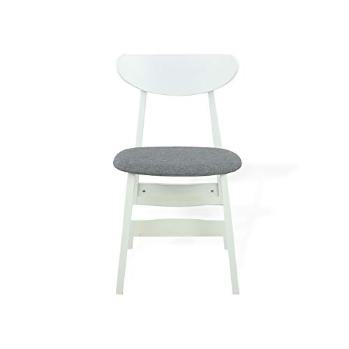 6-Piece Yumiko Modern Dining Set - Solid Wood Extendable Round Table & Padded Chairs with Light Gray Cushions (White Finish) - Perfect for Small Kitchen, Breakfast Nook or Cozy Apartment Dining Area