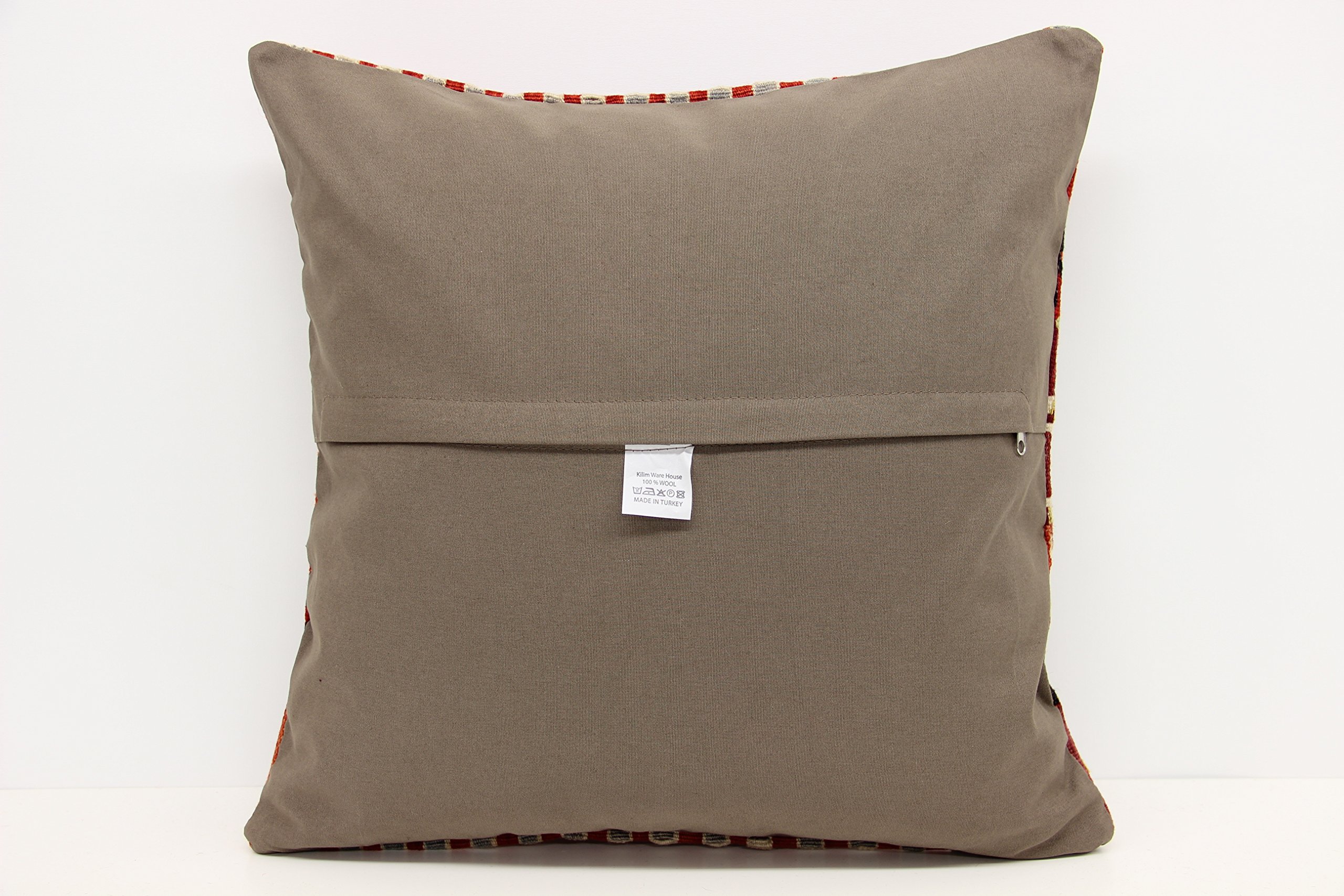 Handmade Organic Kilim Pillow Cover 20x20 Inch (50x50 cm) - Bohemian Sofa Decor, Ethnic Cushion Cover for Living Room, Bedroom & Outdoor Use