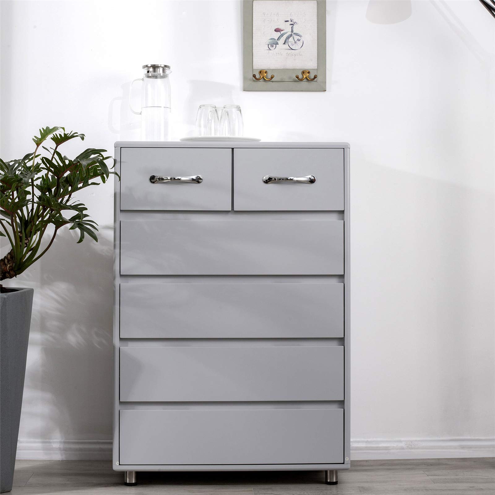 2-Door Storage Cabinet with Drawer & Shelves - Organizer for Shoes, Clothes & Idle Items - Perfect for Living Room, Office, Bedroom (6-Drawer, Grey) - Ideal for Home Organization & Space Saving