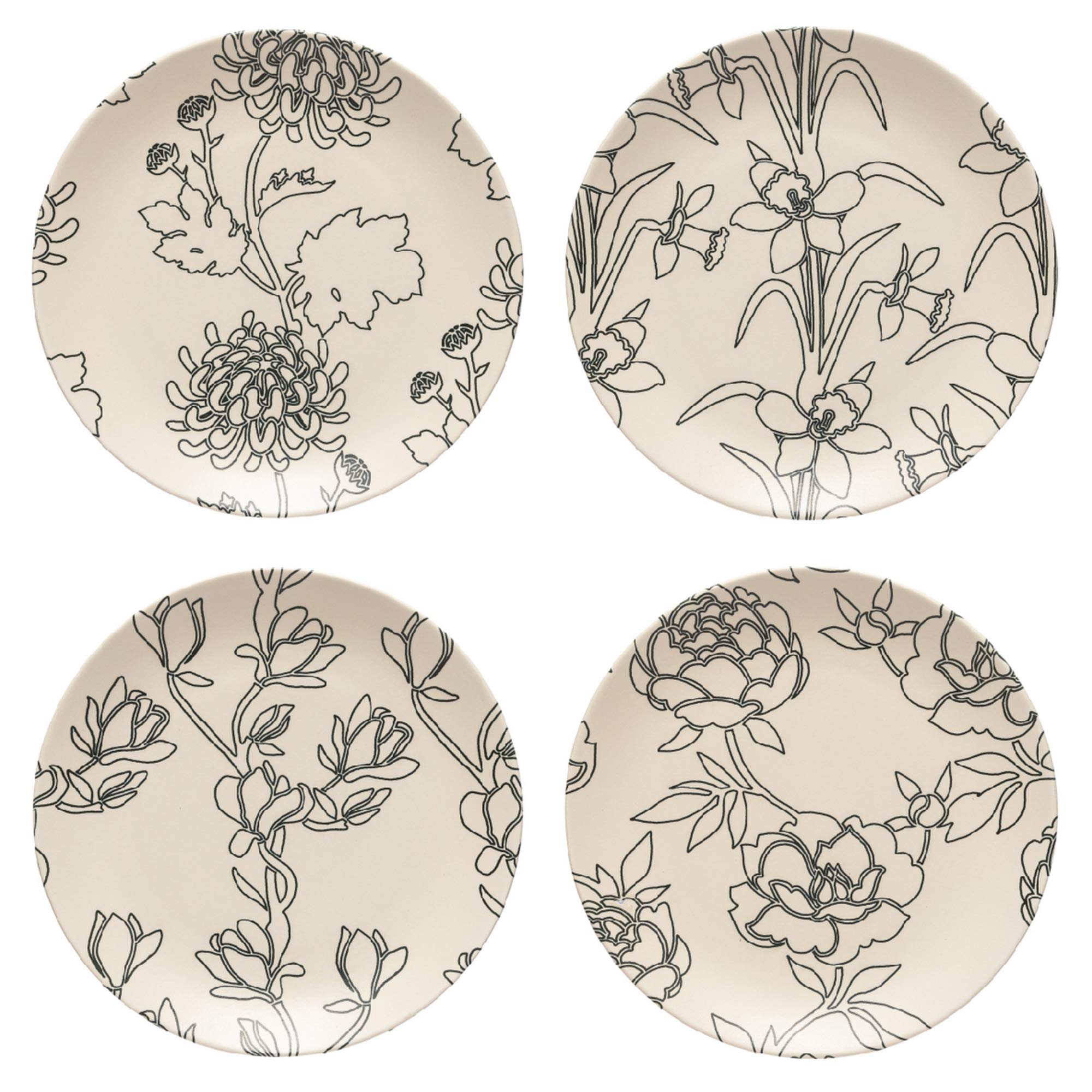 Costa Nova Elements Collection Stoneware Dinnerware Set - 4 Salad & Dessert Plates with Floral Design, 8 Inch - Perfect for Family Dinners, Parties & Home Decor