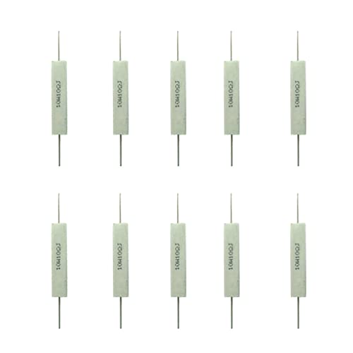 10W 10 Ohm Cement Resistors - Pack of 10 High Power Wirewound Resistors for Electronics, DIY Projects, and Power Supply Circuits