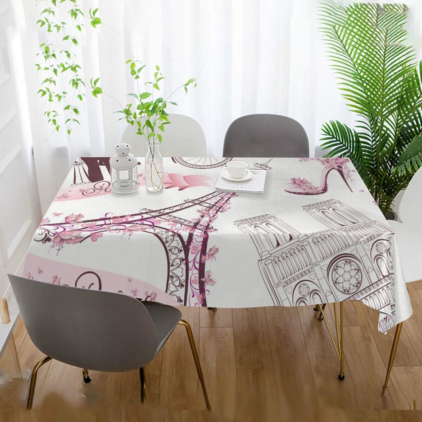 ALAZA Paris Themed Romantic Tablecloth 54x72 Inch - Elegant Rectangle Table Cover for Dining Room, Kitchen, Party & Wedding Decor | Perfect for French-Themed Dinners, Anniversary Celebrations & Home Decor