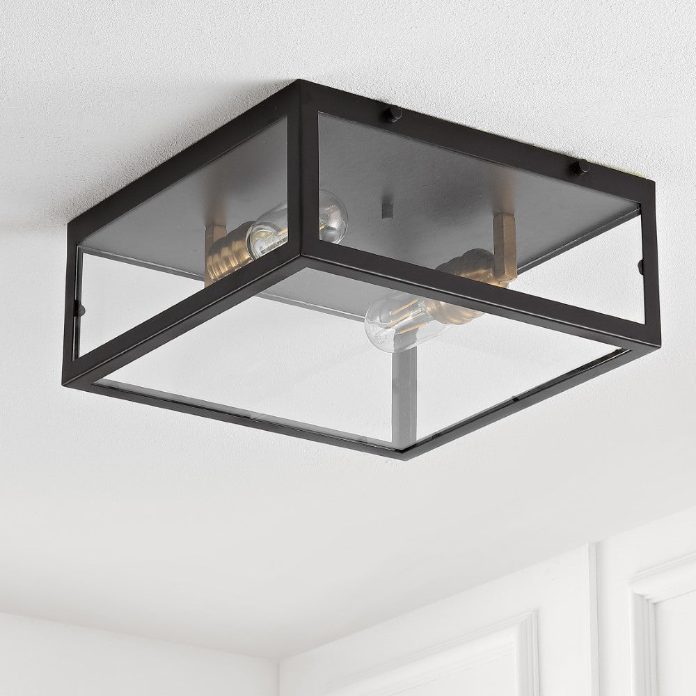 Grayson 12 Inch Modern LED Flush Mount Ceiling Light - Metal and Glass Fixture for Kitchen, Bathroom, Bedroom, Hallway Lighting