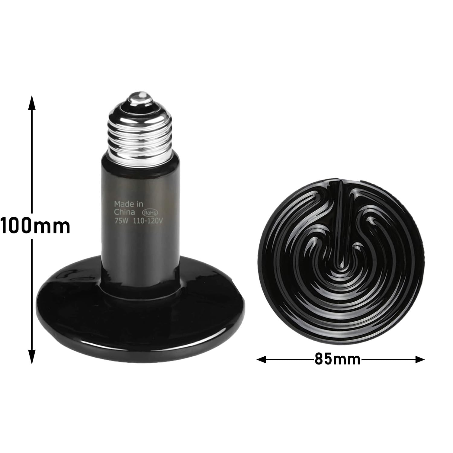 100W Ceramic Heat Emitter Bulb 2-Pack - E26 Reptile Heat Lamp for Lizards, Turtles, Snakes & Chicken Coops - No Light, No Harm Pet Heating Solution - Ideal for Terrariums, Brooders & Reptile Habitats