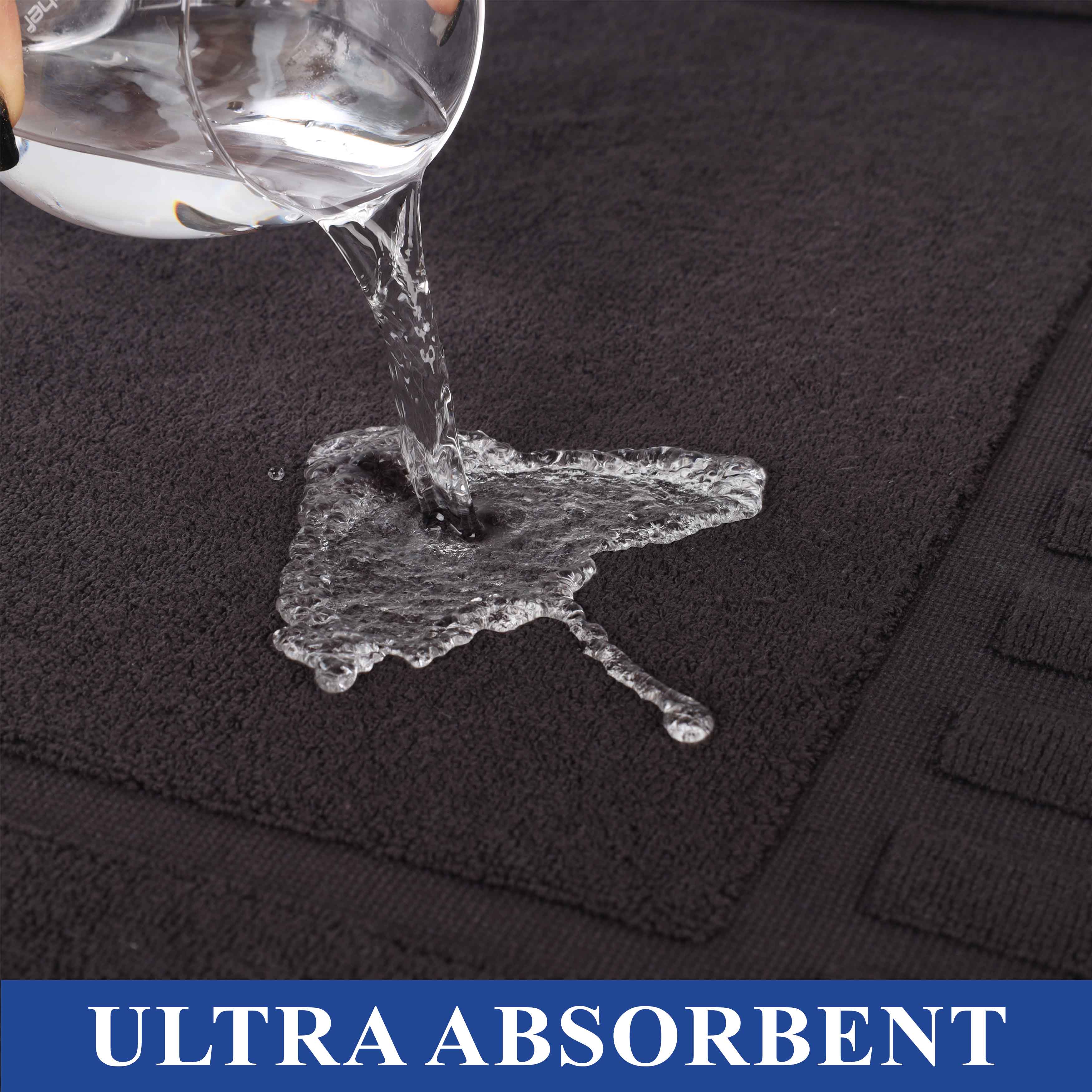 Premium Cotton Modern Geometric Border Absorbent Bath Mat Set of 2 - Non-Slip Soft Bathroom Rug for Bathroom Floor, Shower, Vanity Area - Home Decor Essentials