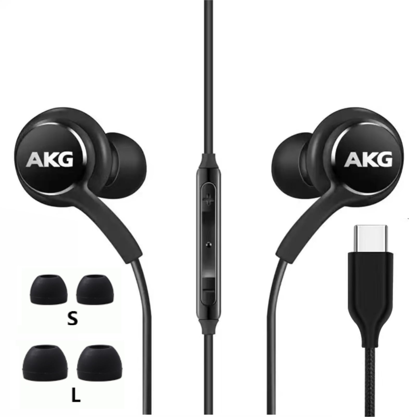 2024 New AKG Designed In-Ear Stereo Headphones with Microphone & Volume Control - Compatible with Samsung Galaxy S24/S23/S22/S21/S20 Ultra & Note 10+ - Type-C Connector - Black - Perfect for Gaming, Music & Calls