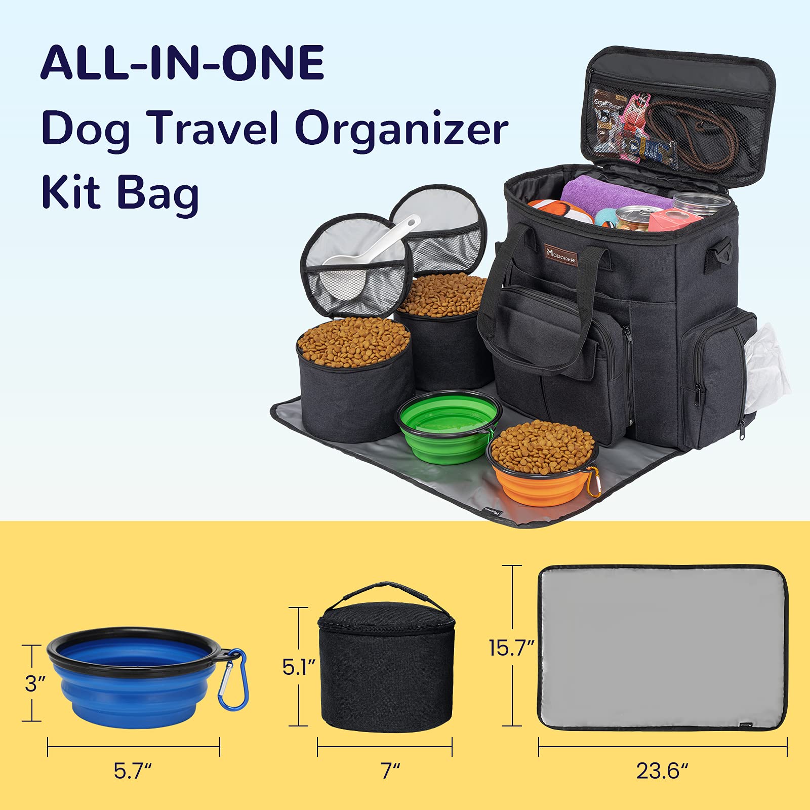 Modoker Airline Approved Dog Travel Backpack with 2 Collapsible Bowls & Food Containers - Pet Carrier Organizer for Supplies & Accessories - Perfect for Air Travel, Hiking & Outdoor Adventures (Black)