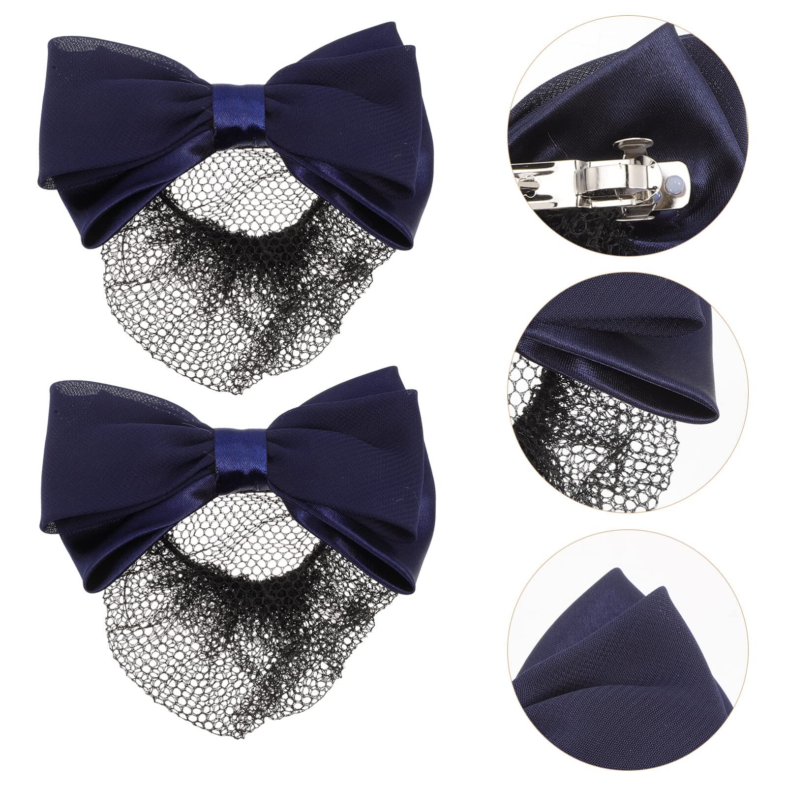 FRCOLOR 2-Pack Hair Bun Nets for Women - Invisible Hairpin Hair Nets, Hair Bun Cover & Hair Accessories for Ballet, Work, Wedding & Everyday Use - Soft Bow Tie Cloth Hair Clips (Black)