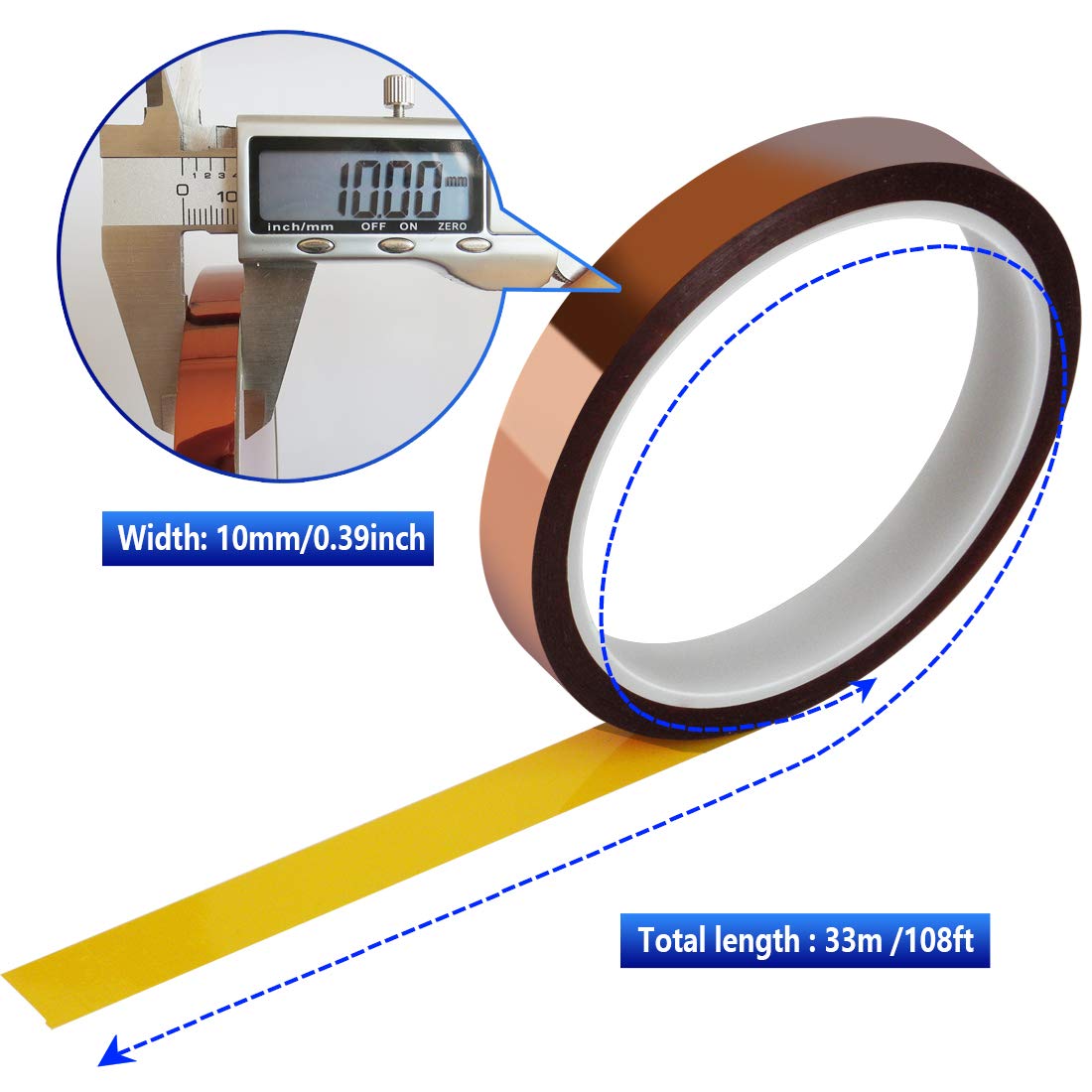 Heat Resistant Sublimation Transfer Tape - 10mm x 33m (108ft) - 6 Rolls Adhesive Thermal Tape for T-Shirts, Mugs & DIY Crafts - No Residue, High Temperature Resistant for Heat Press Applications