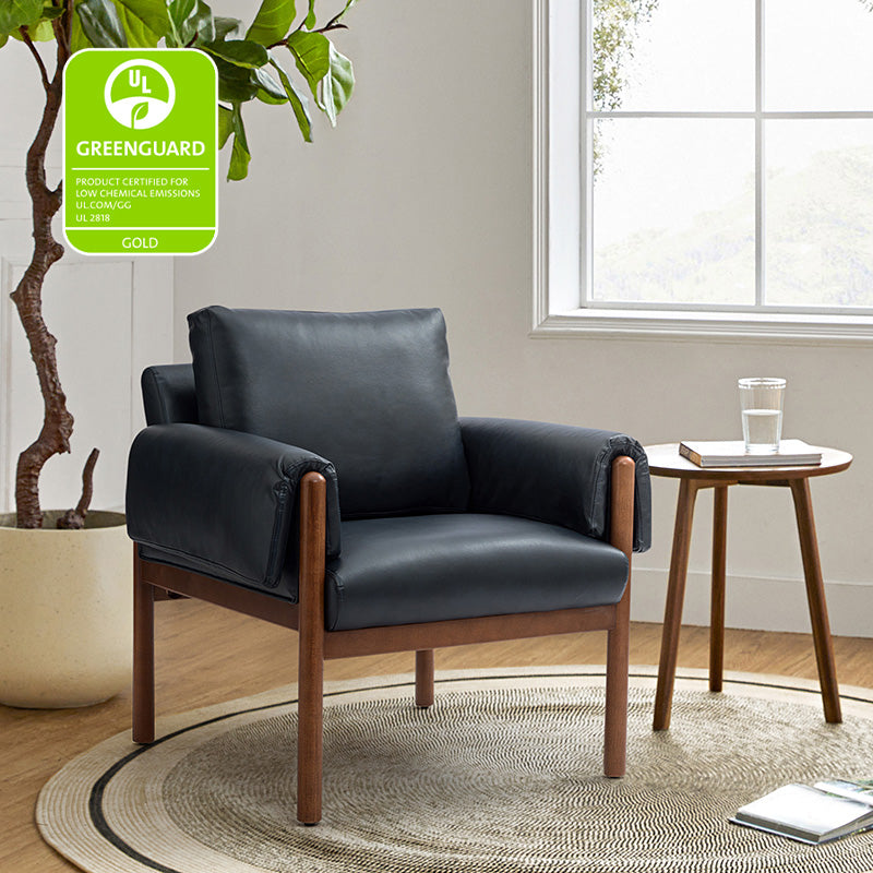 Henry Vegan Leather Armchair - Modern PU Leather Lounge Chair for Living Room, Office & Bedroom - Comfortable Mid-Century Style Accent Chair with Sturdy Metal Legs