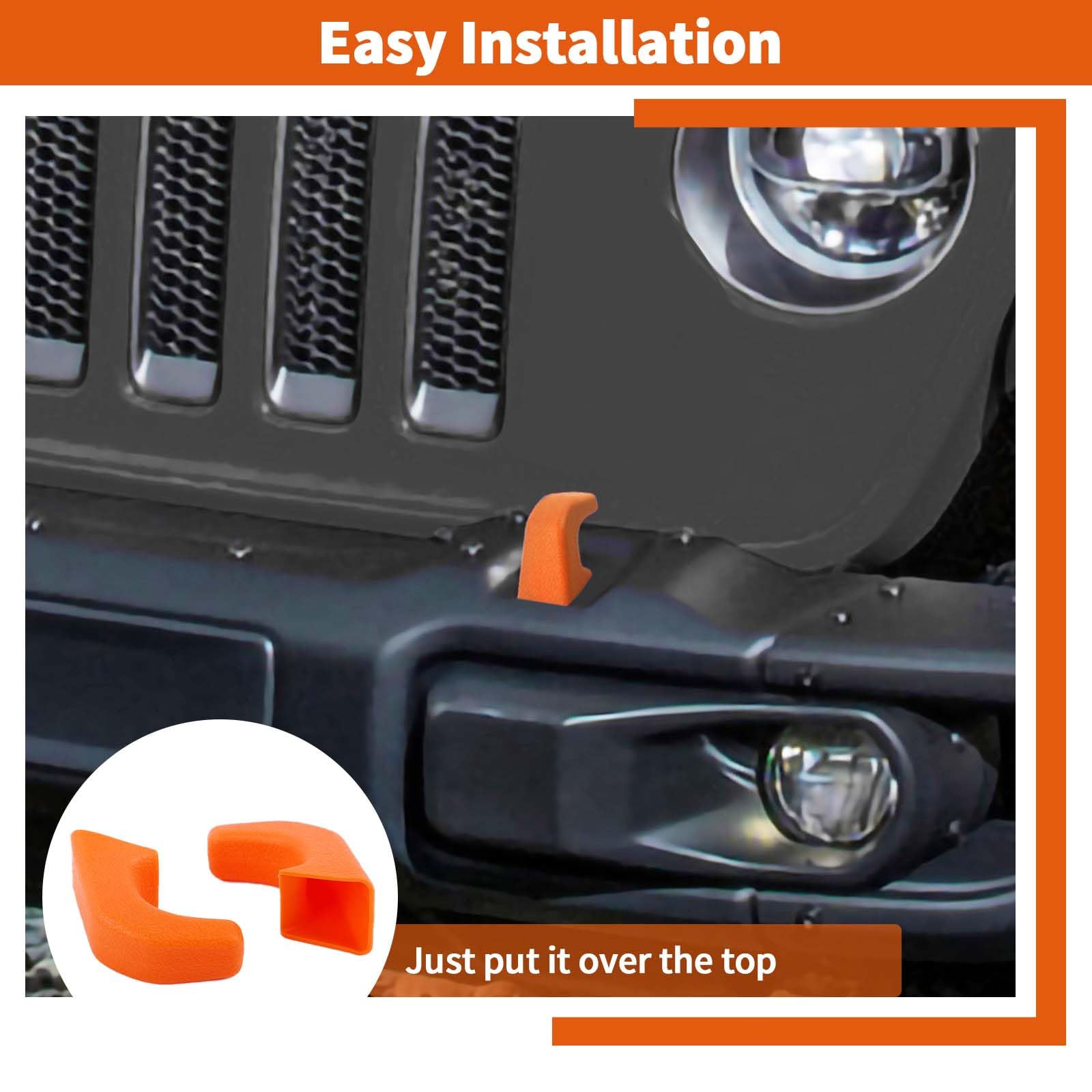 2Pcs Orange Bumper Tow Hook Covers for 2007-2018 Jeep Wrangler JK JKU & 2018-2025 JL JLU/Gladiator JT - Durable Exterior Accessories for Off-Road Protection & Custom Styling