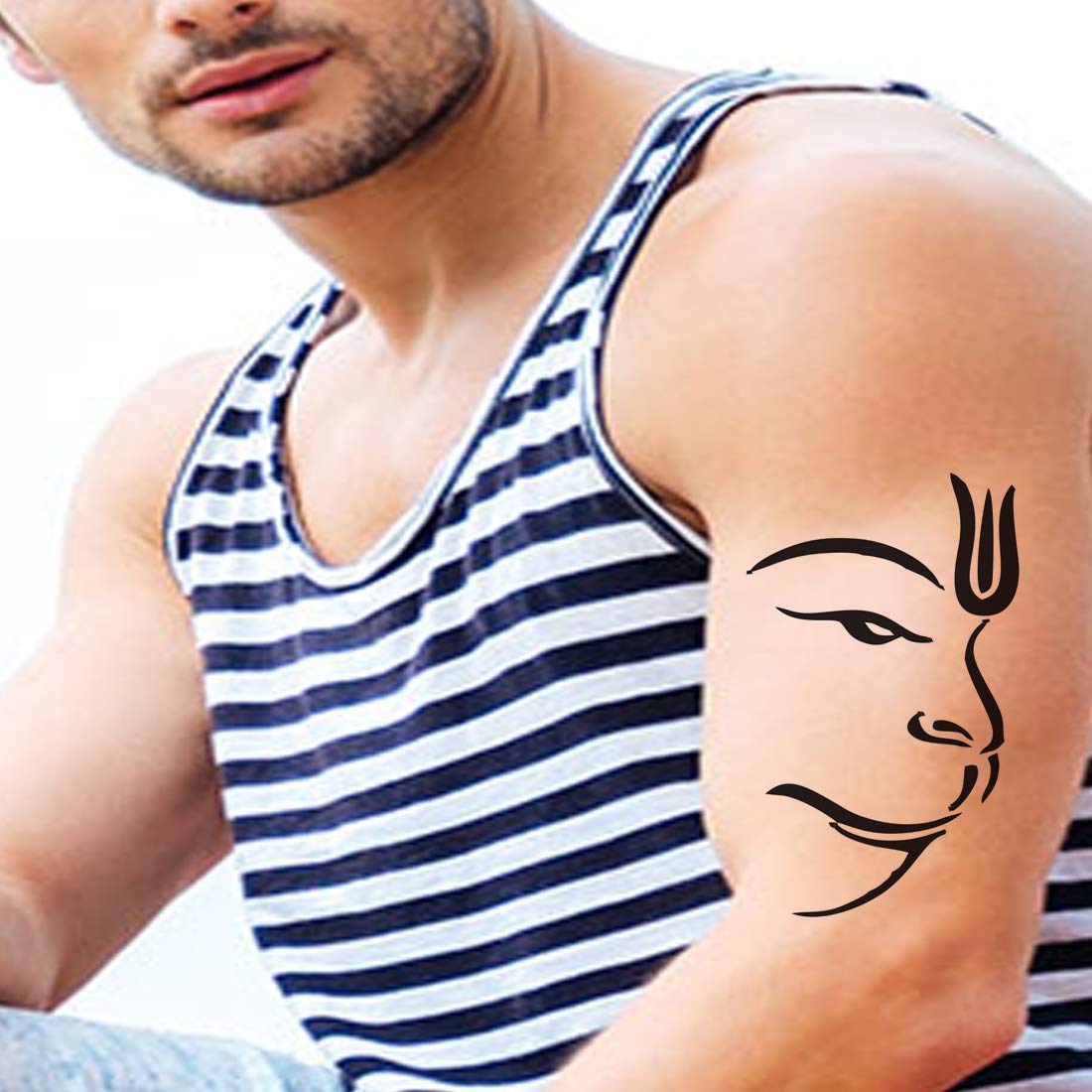 Waterproof Temporary Tattoo of Hanuman Ji Bajrangbali - 3D Hindu God Body Art for Men, Women & Teens (10.5cm x 6cm) - Perfect for Festivals, Cosplay & Spiritual Expression