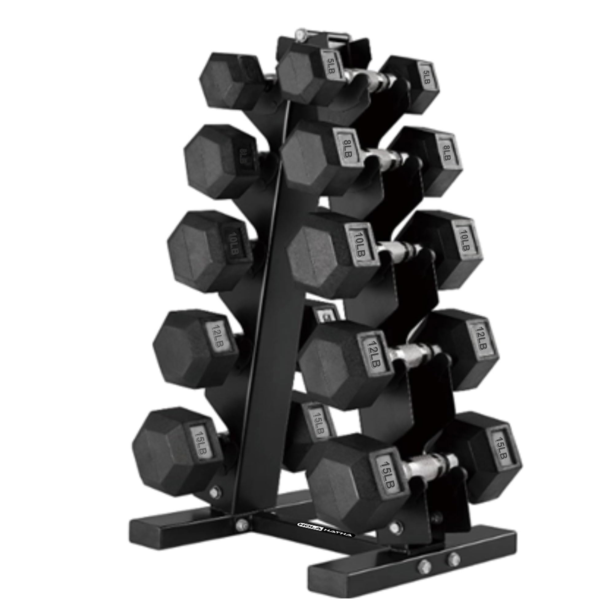 HolaHatha Hexagonal Dumbbell Set with Storage Rack - Free Weight Hand Weights for Home Gym, Strength Training & Fitness Workouts