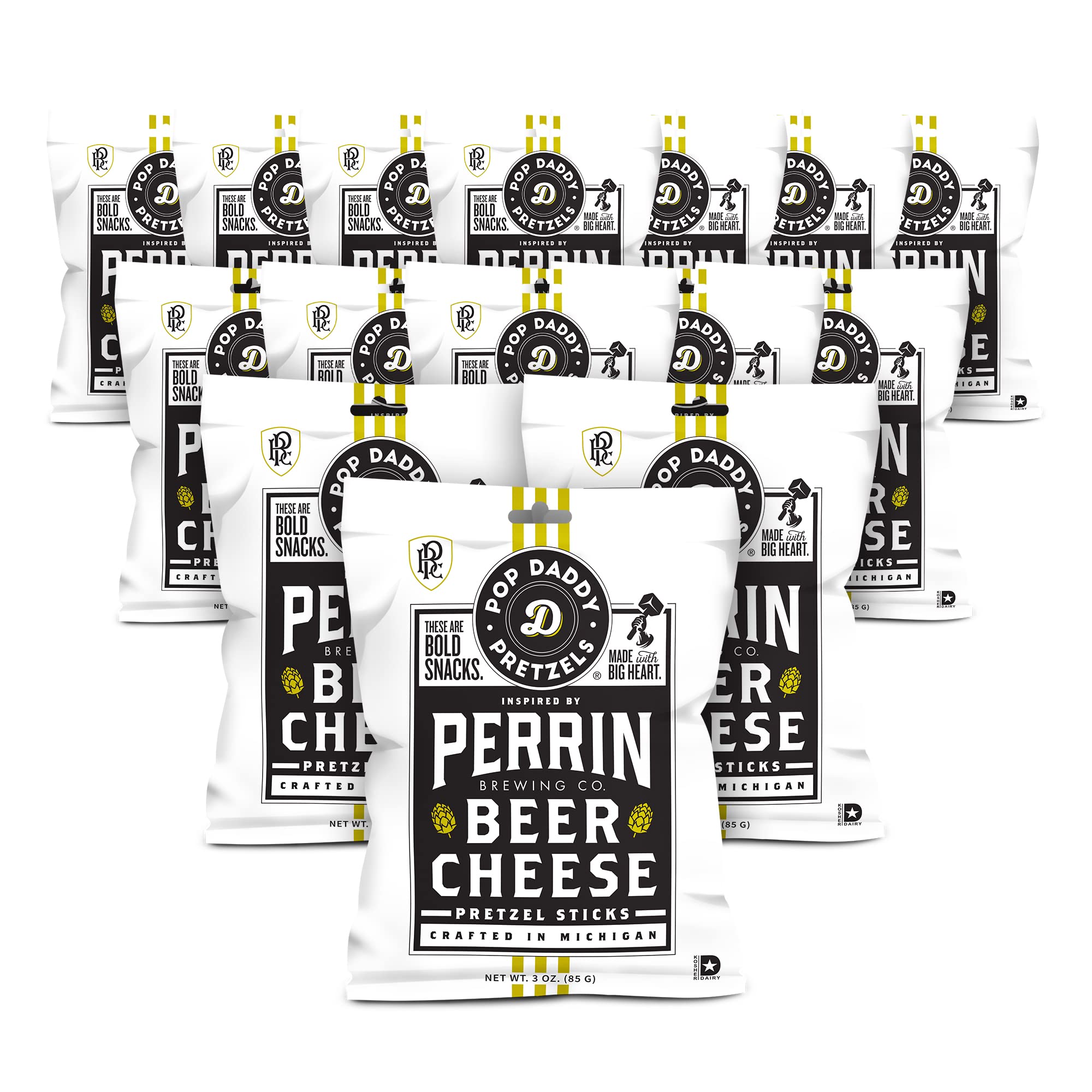 Pop Daddy Flavored Pretzel Sticks - Perrin Beer Cheese Flavor, 3oz Healthy Gourmet Pretzel Snacks (15 Pack) | Perfect for Parties, Movie Nights & Office Snacking