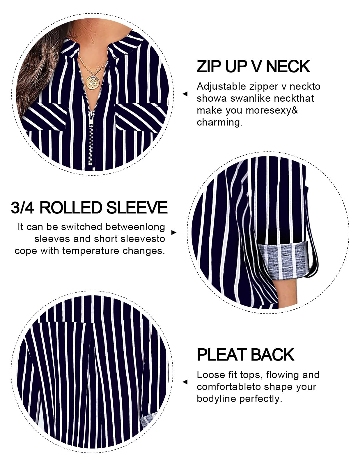 Women's Casual Long Sleeve Plaid Tunic Blouse with Zipper V-Neck - Stylish Fall & Winter Layering Top for Work, Office & Everyday Wear