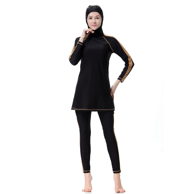 Modest Muslim Women's 3-Piece Hooded Swimwear Set - Halal Burkinis for Beach & Pool | Full Coverage Islamic Swimsuits for Women