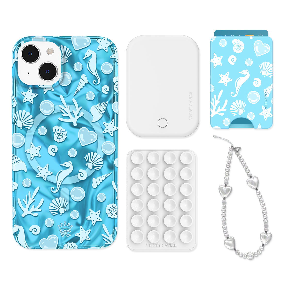 Aquamarine Holographic iPhone Case with Wallet - Stylish & Protective Phone Accessory for Everyday Use | Perfect for Work, Travel, and Shopping