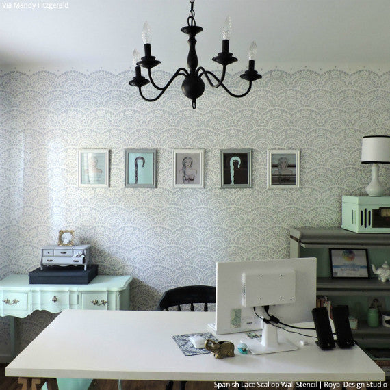 Spanish Lace Scallop Wall Stencil - DIY Home Decor Painting Template for Walls, Furniture & Crafts | Perfect for Bedroom, Nursery & Living Room Accent Walls