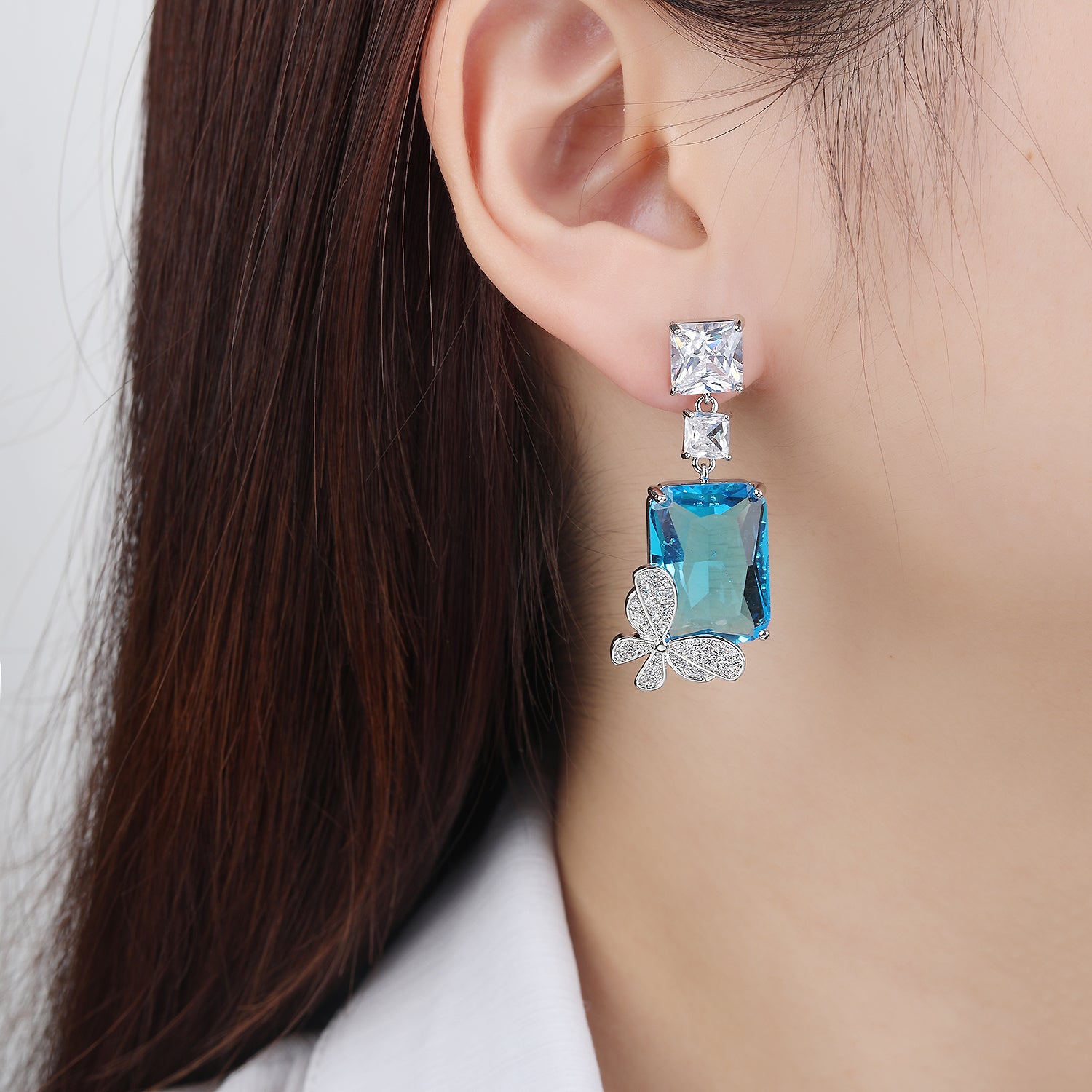 Butterfly Crystal Drop Earrings for Women - Square Zircon Dangle Earrings - Elegant Party Jewelry for Weddings, Prom & Special Occasions - CE11825