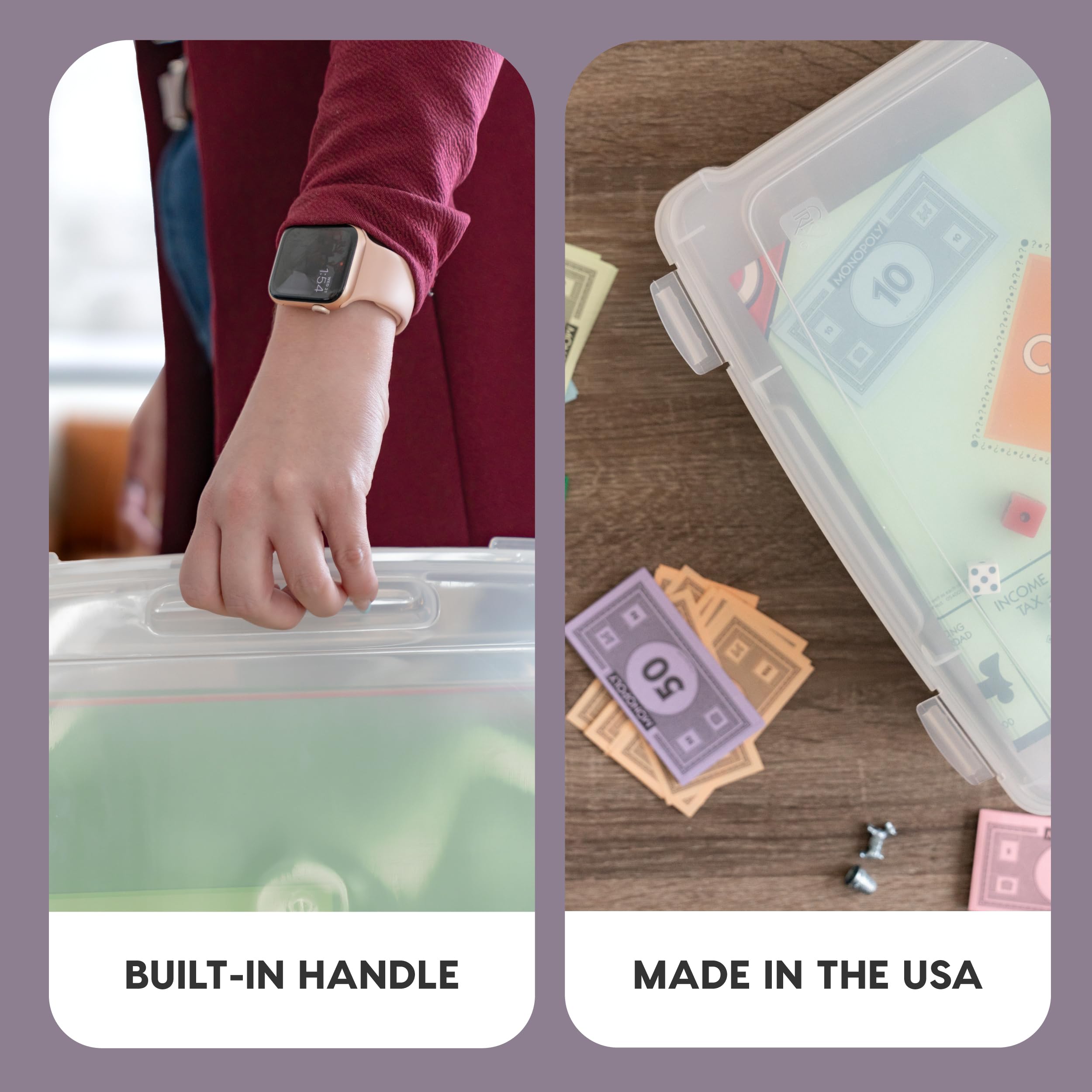 IRIS USA 6-Pack Clear Plastic Storage Case with Snap-Tight Latch – Board Game Organizer, Document Holder for 8.5x11 & A4 Papers, Craft Supplies, Art Materials – Perfect for Home, Office, and Travel Organization
