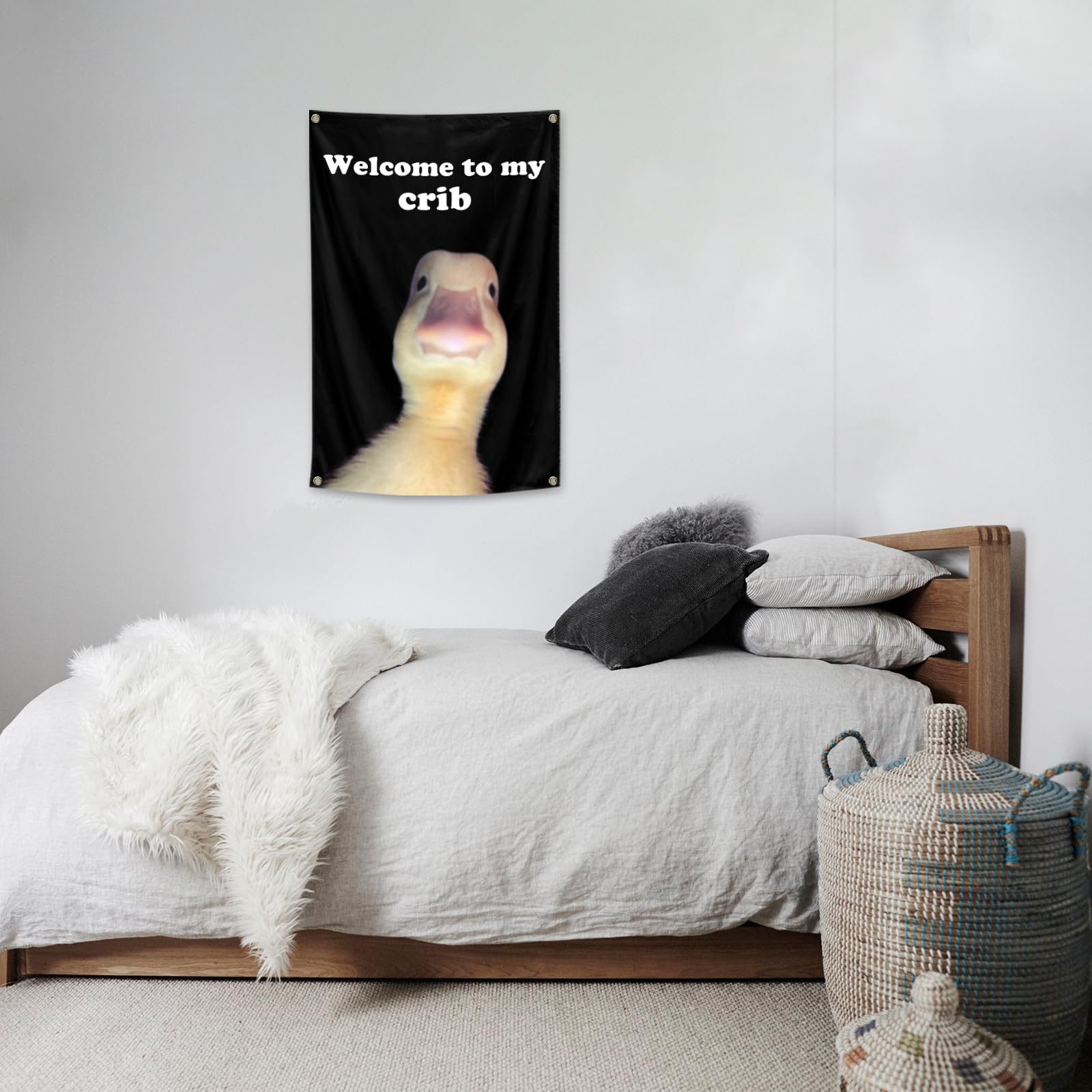 Funny Welcome To My Crib Flag Tapestry 2x3Ft - Indoor Outdoor Wall Hanging Decor for Bedroom, Teens Room, Living Room | Perfect for Dorm, Apartment & Housewarming Gifts
